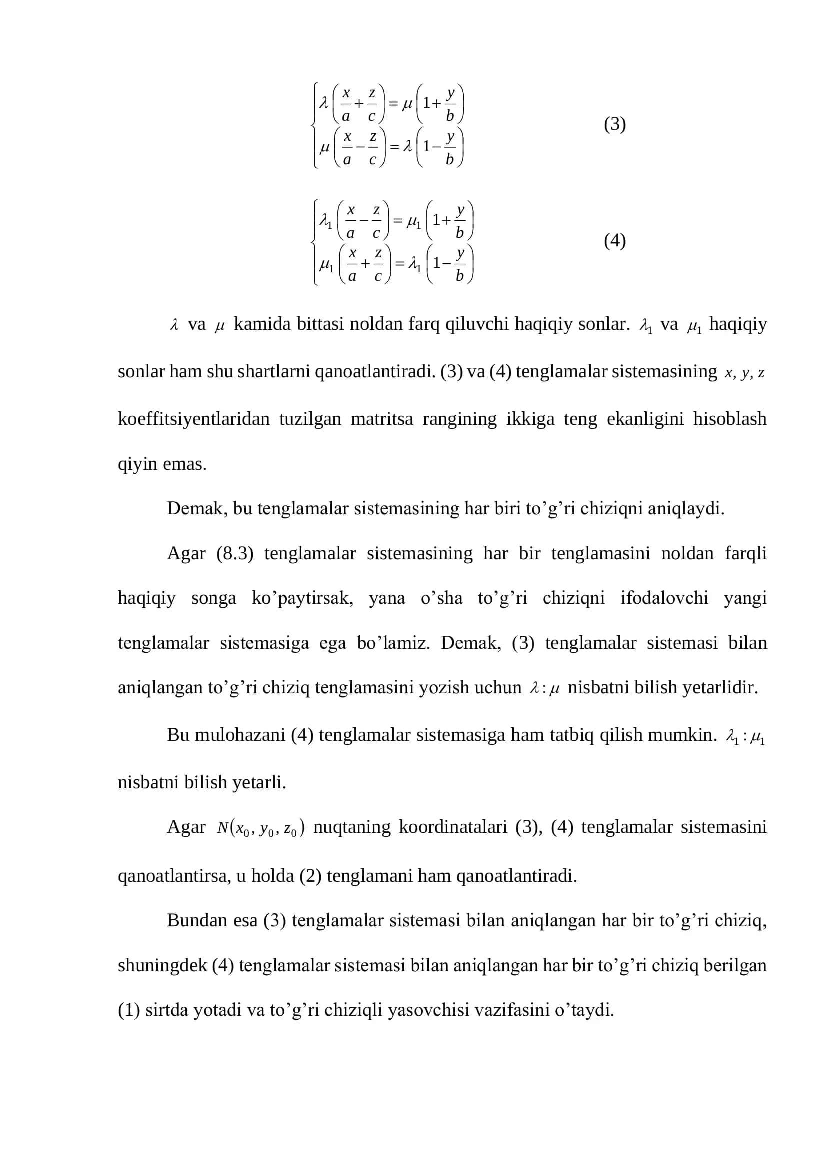 Bir pallali giperboloidning tо‘g‘ri chiziqli yasovchilari oilasi 2