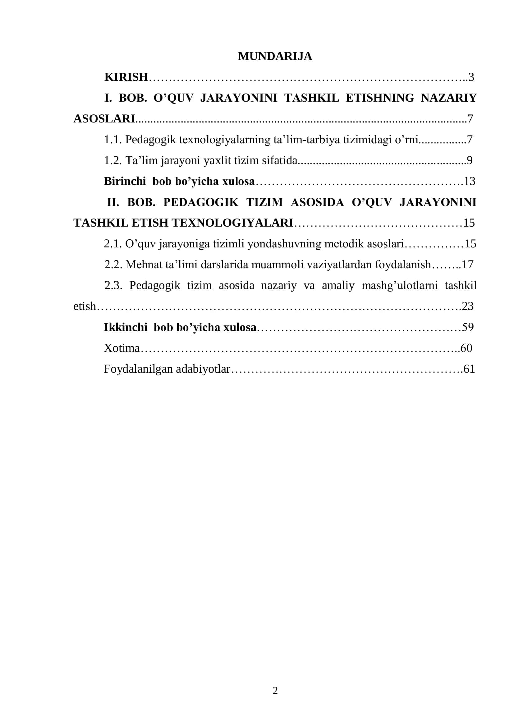 Mehnat Ta'limi Ta'lim Yo'nalishi Bakalavr Darajasi 2