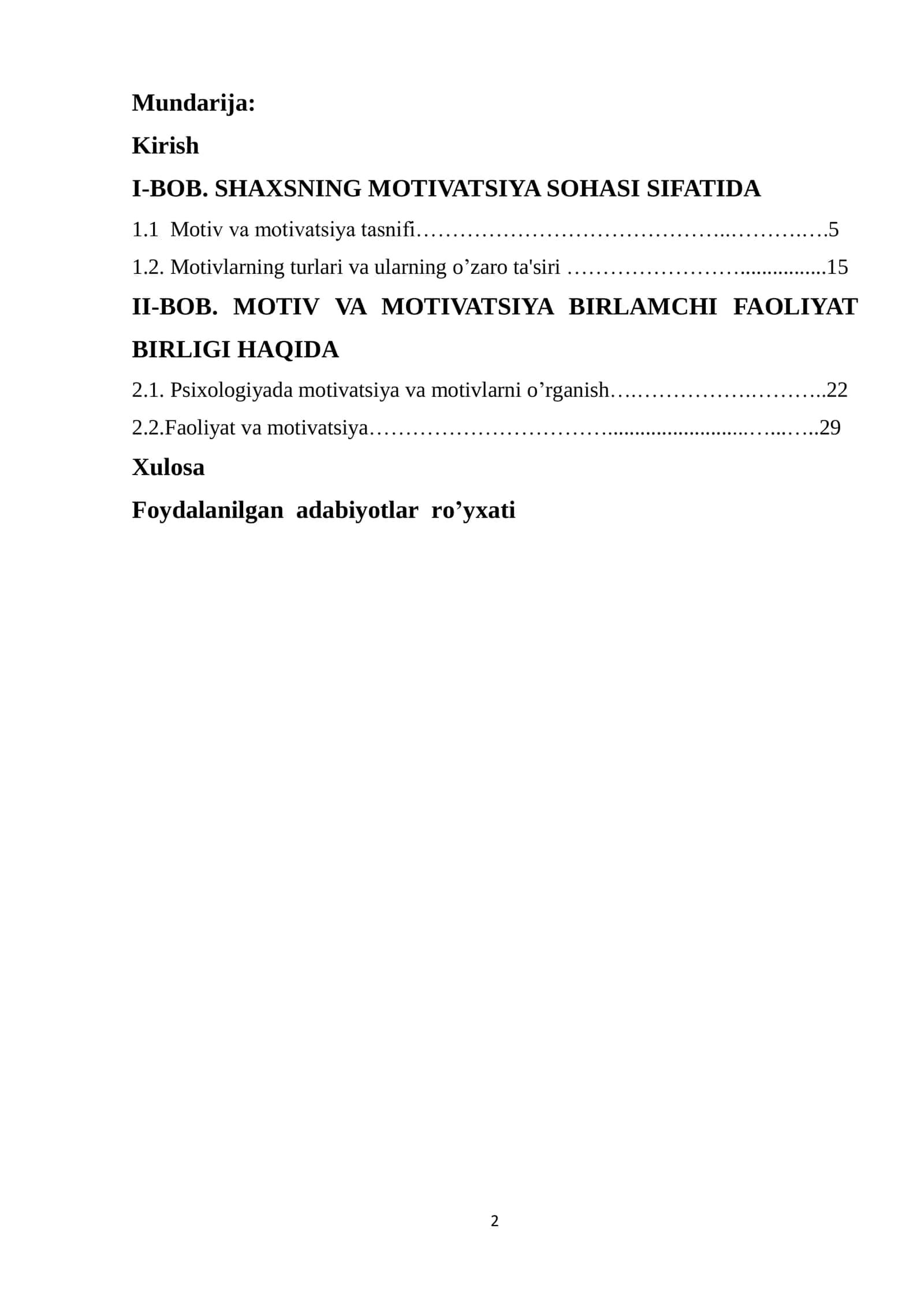 Shaxsning motivatsiya sohasi. 2