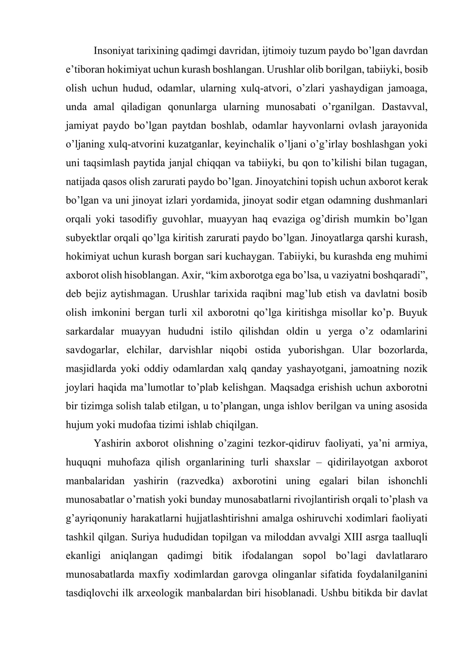 O’zbekistonda tezkor qidiruv faoliyatini shakllanishi, uni rivojlanish tarixi hamda jinoyatchiqlikka qarshi kurashdagi o’rni 2