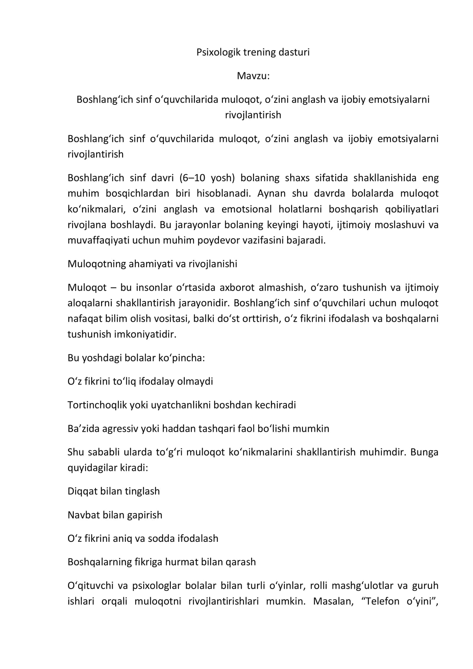 Psixologik trening dasturi 2