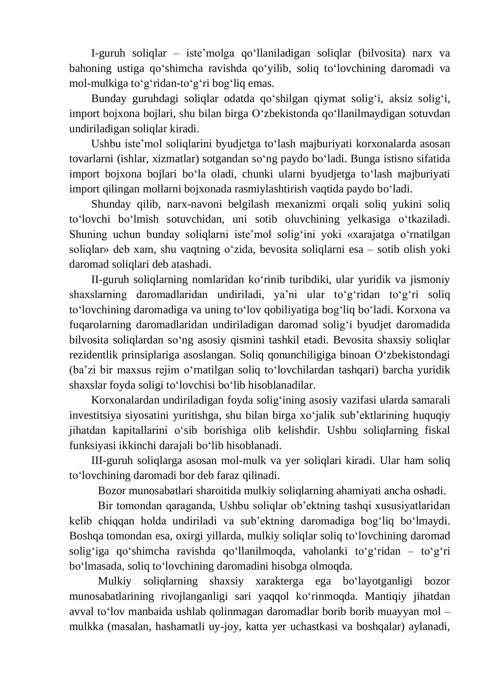 Soliqlarning guruhlanishi 2