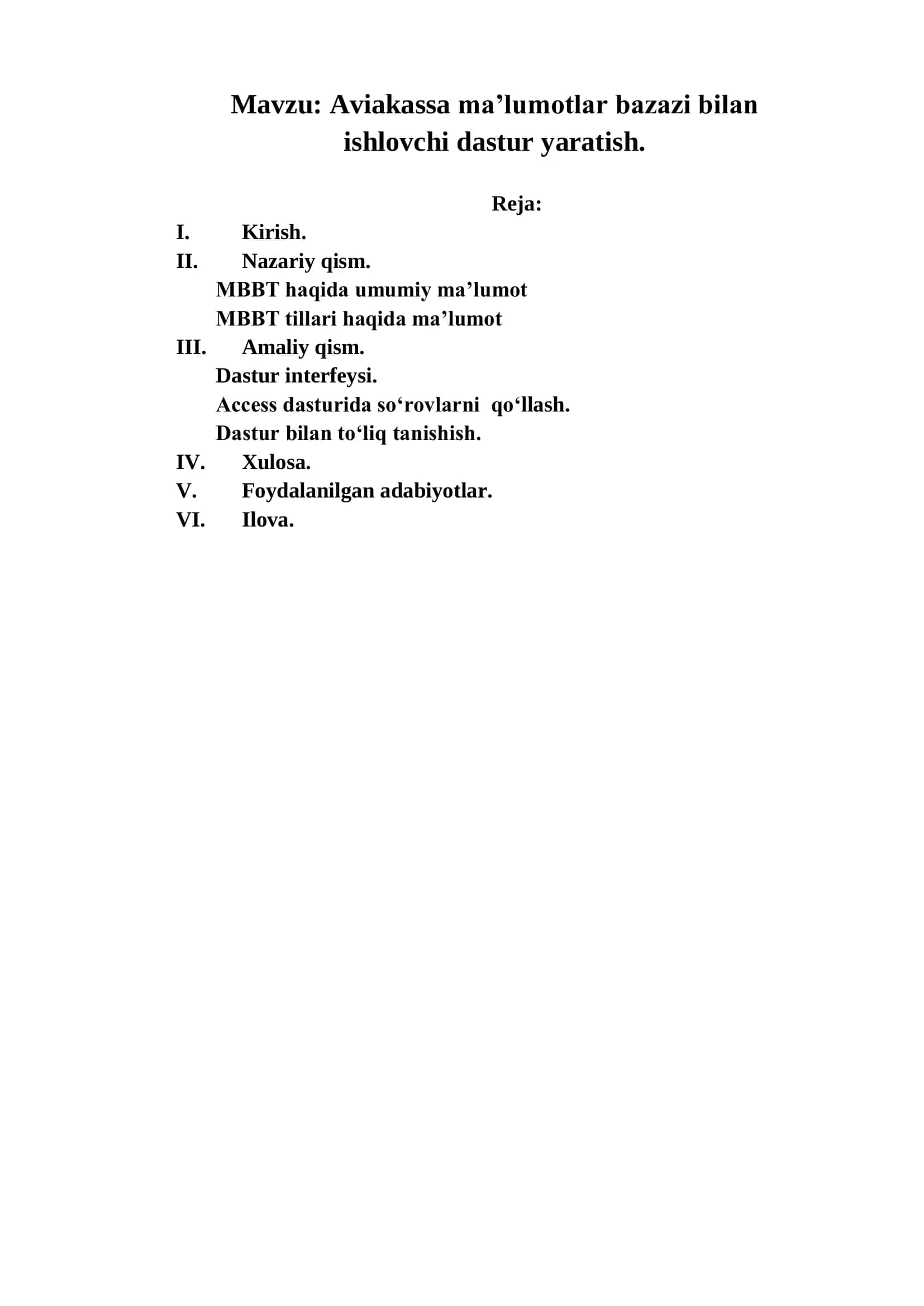 Aviakassa ma’lumotlar bazazi bilan ishlovchi dastur yaratish 2