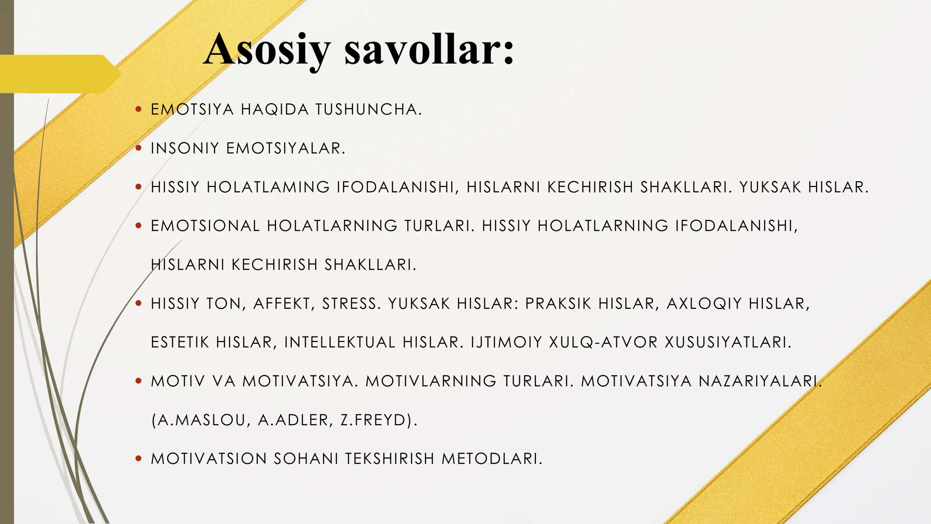 Emotsiya va motivatsiya mavzusida PPT 2