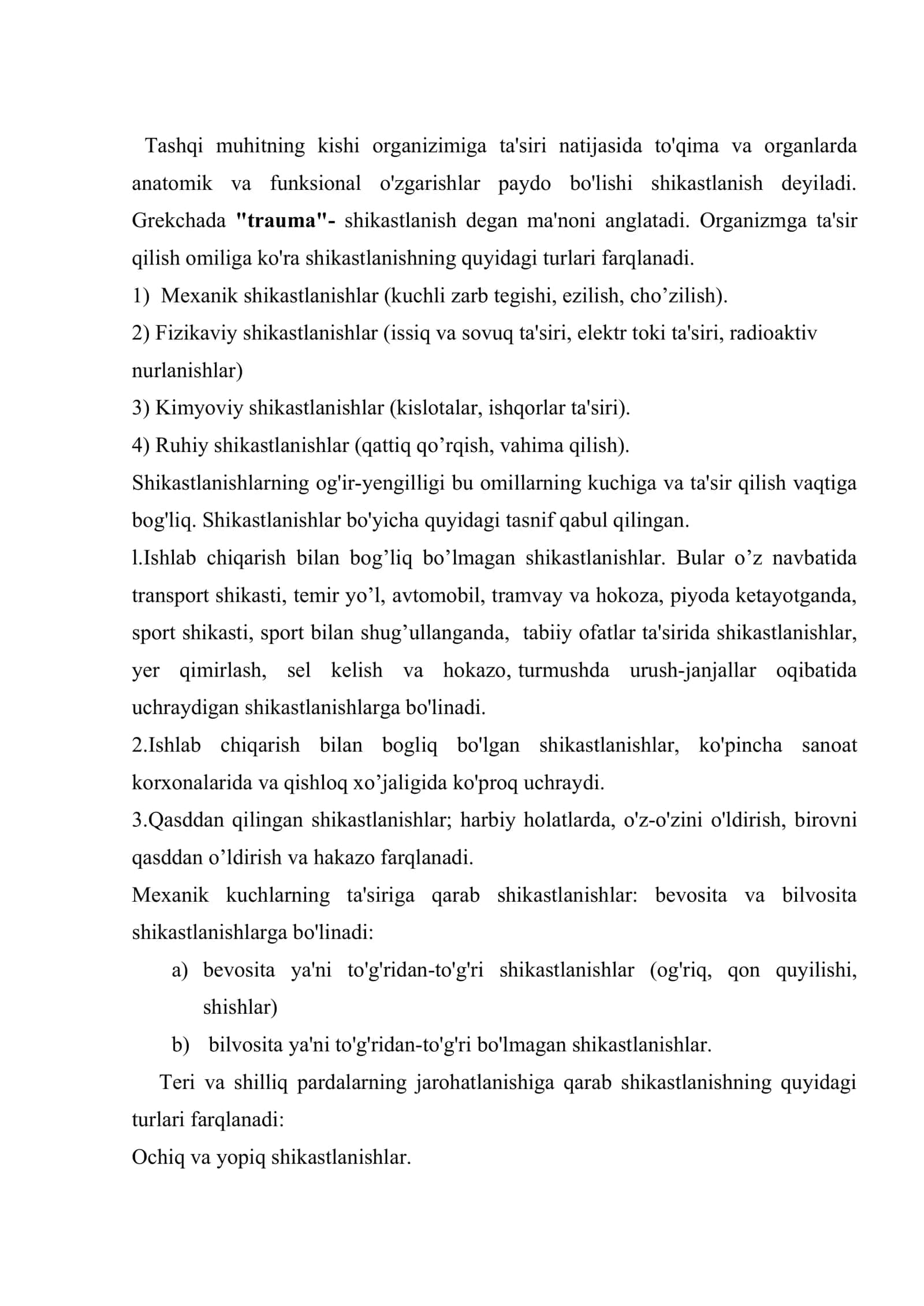 Shikastlanishlar. Yopiq va ochiq shikastlanishlar 2