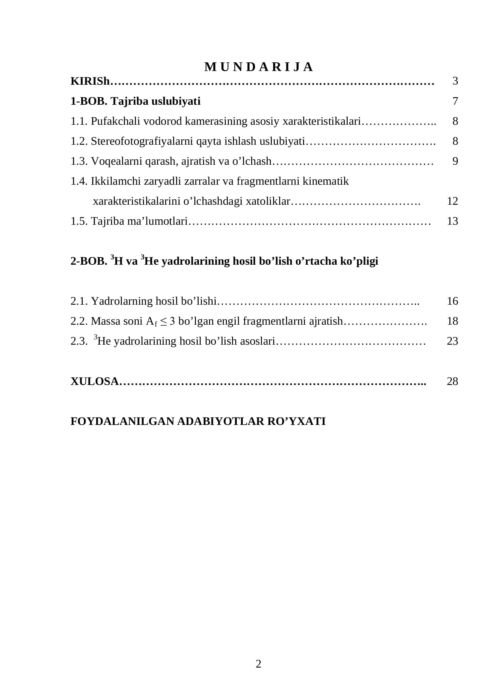 Fizika -matematika fakulteti Fizika-astronomiya yo’nalishi malakaviy ishi 2