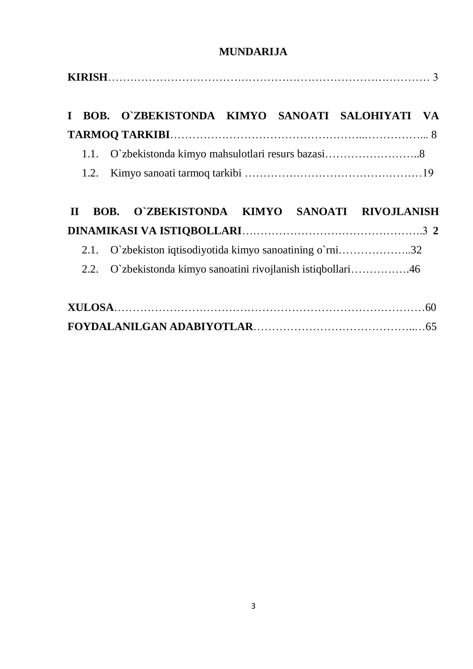 “O`ZBEKISTONDA KIMYO SANOATI RIVOJLANISHI TENDENSIYALARI VA ISTIQBOLLARI” 2