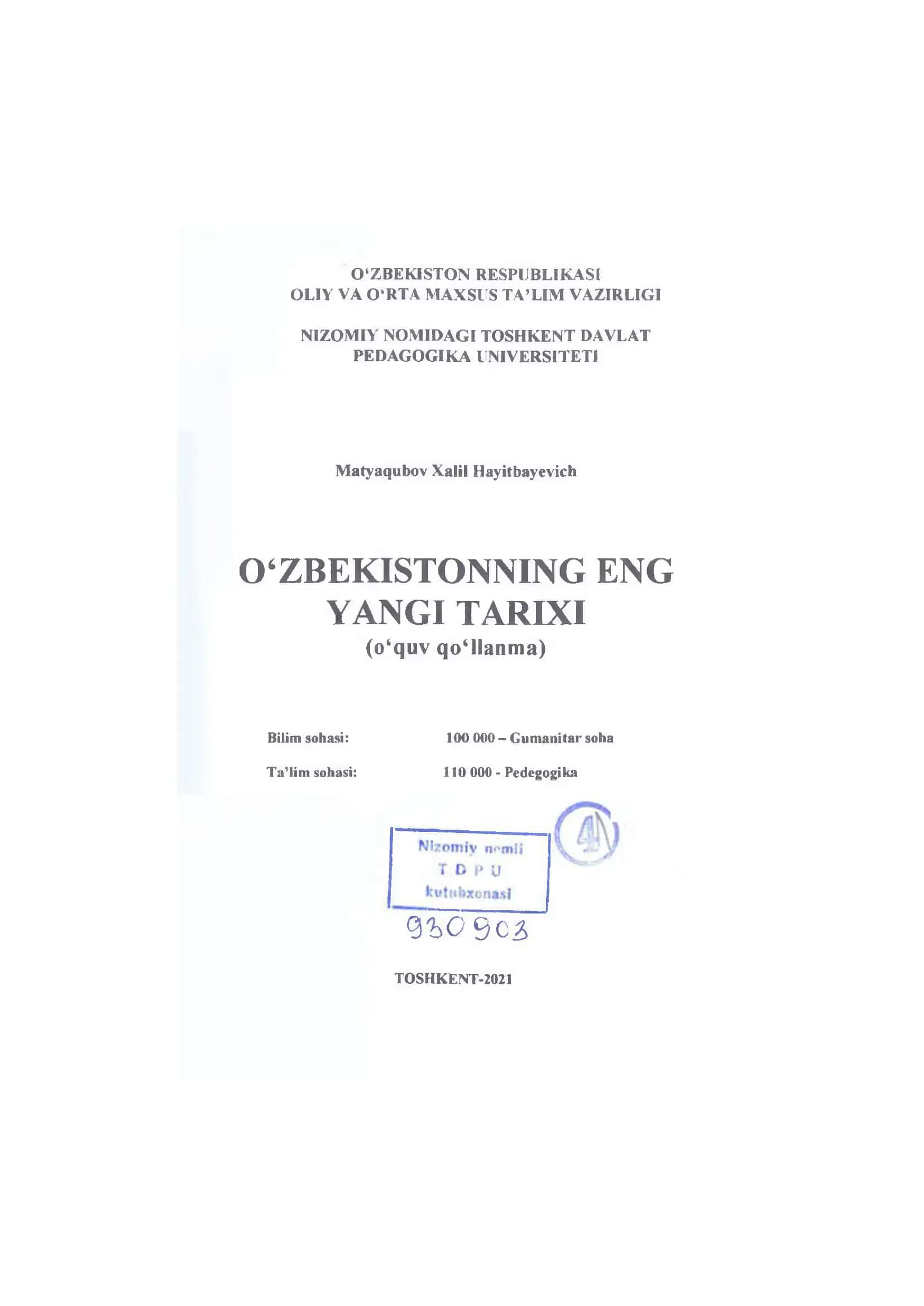 O'zbekistoning Eng Yangi Tarixi 2
