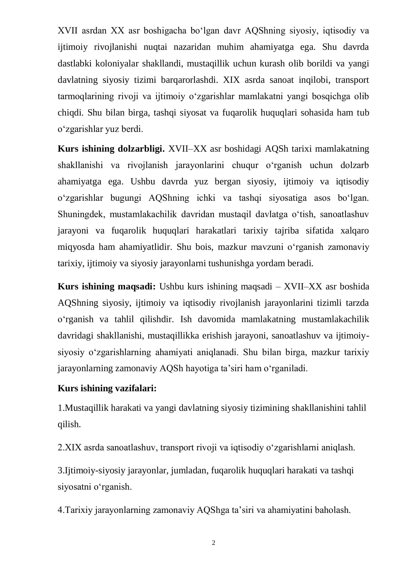AQShning shakllanishi va rivojlanishi 2