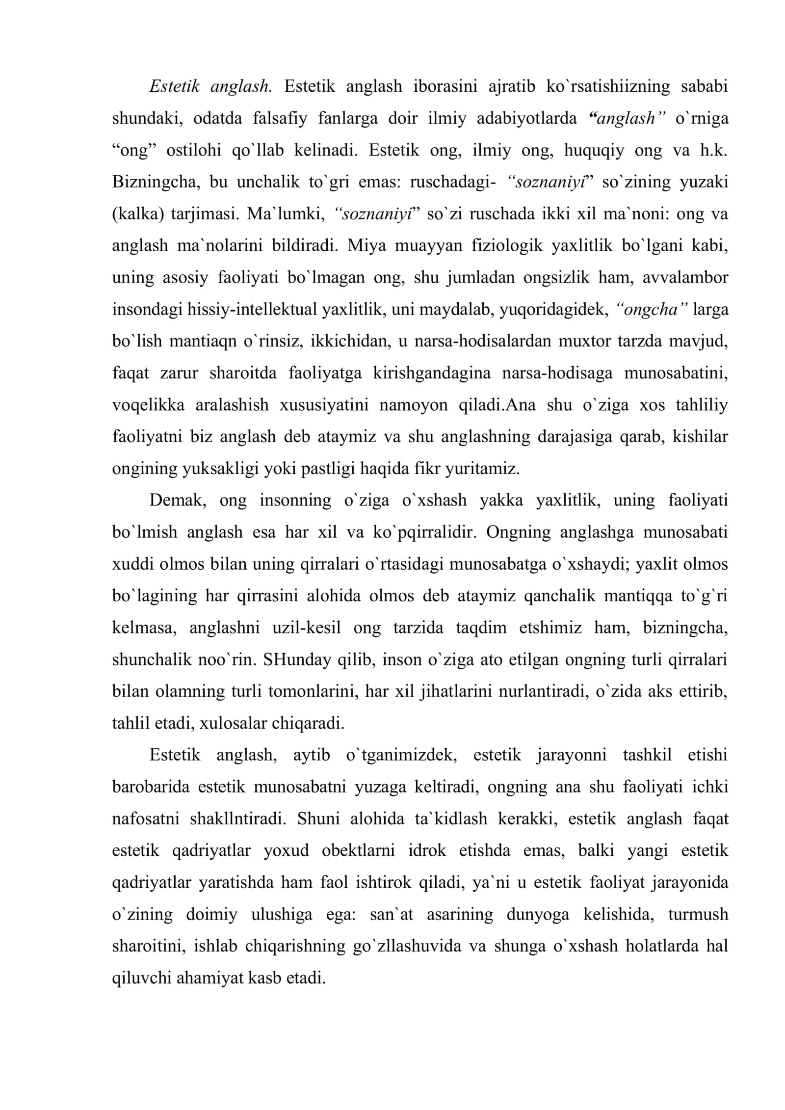 Estetik ong va estetik faoliyat 2