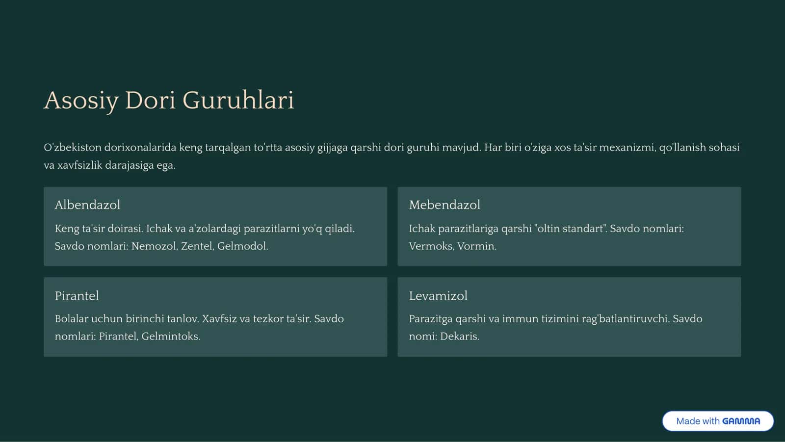 Gijja (Gelmint)larga Qarshi Dori Vositalari 2