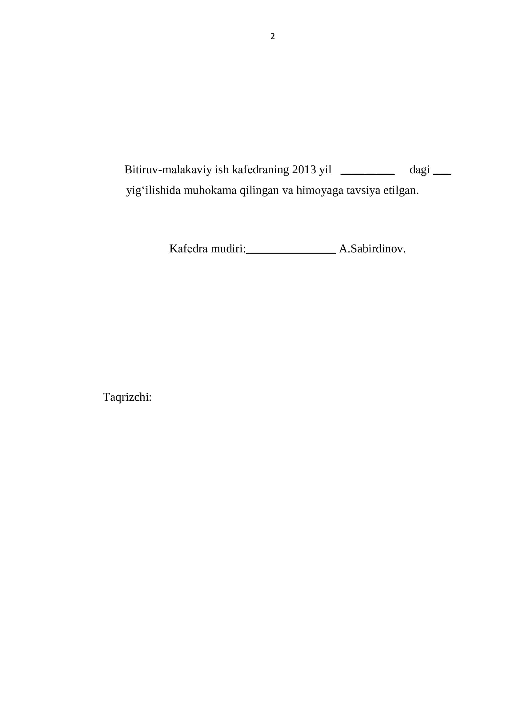 o‗zbek tili yo‗nalishi 448-guruh bitiruvchisi Abdulhamidova Zohidaning ―Anvar Obidjon hajviyotida ijtimoiy masalalarning yoritilishi‖ BITIRUV-MALAKAVIY ISHI 2