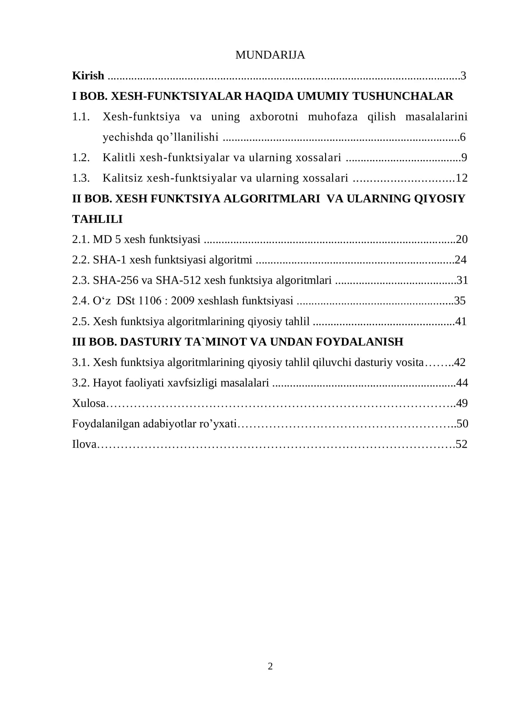 Xesh funksiya algoritmlarining bardoshliligini oshuruvchi usullarni solishtirishning dasturiy vositasini yaratish 2