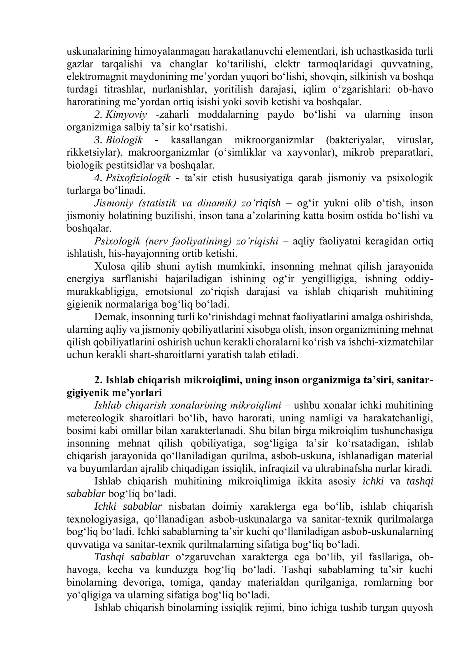 Ishlab chiqarish muhitidagi xavfli va zararli omillar, ularga qarshi chora tadbirlar 2