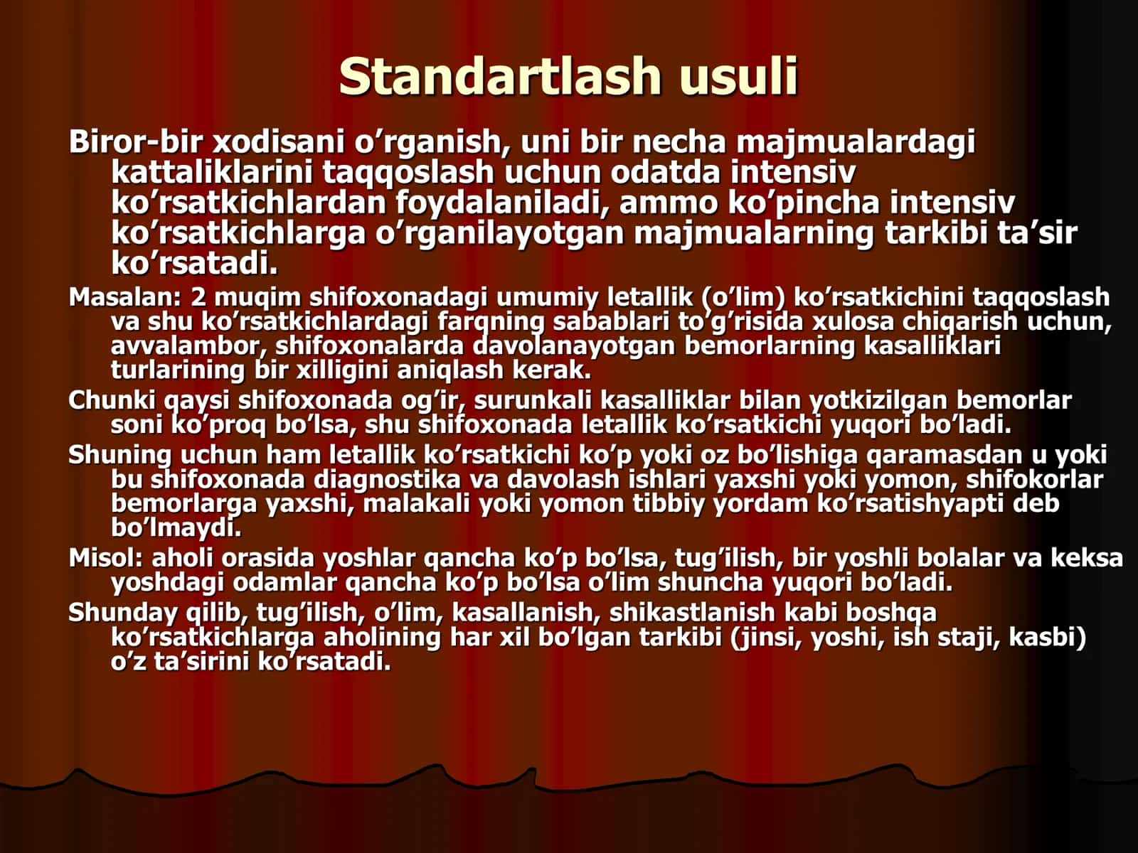 Standartlashtirish, standartlashtirilgan ko`rsatgichlarning ahamiyati, ularni hisoblash 2
