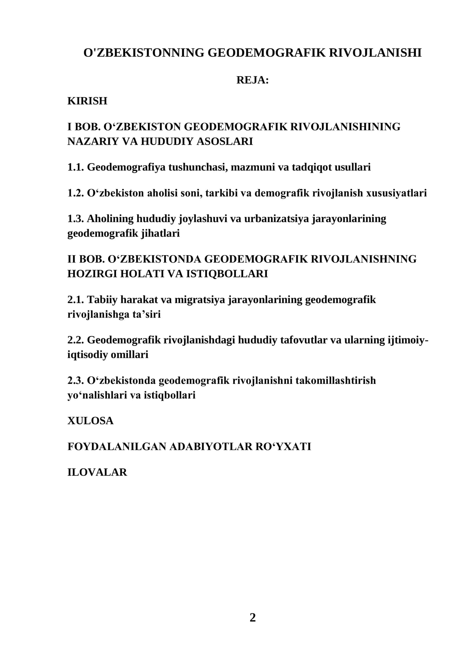 O'ZBEKISTONNING GEODEMOGRAFIK RIVOJLANISHI 2
