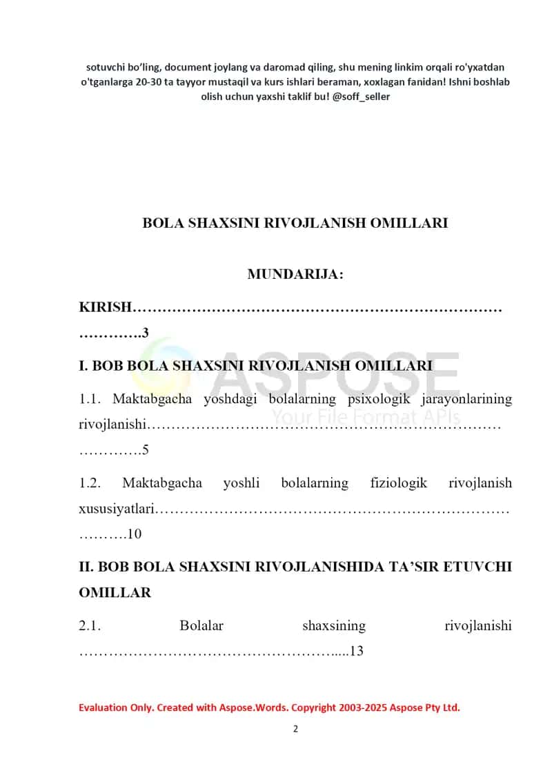 Bola shaxsini rivojlanish omillari (kurs ishi) 2