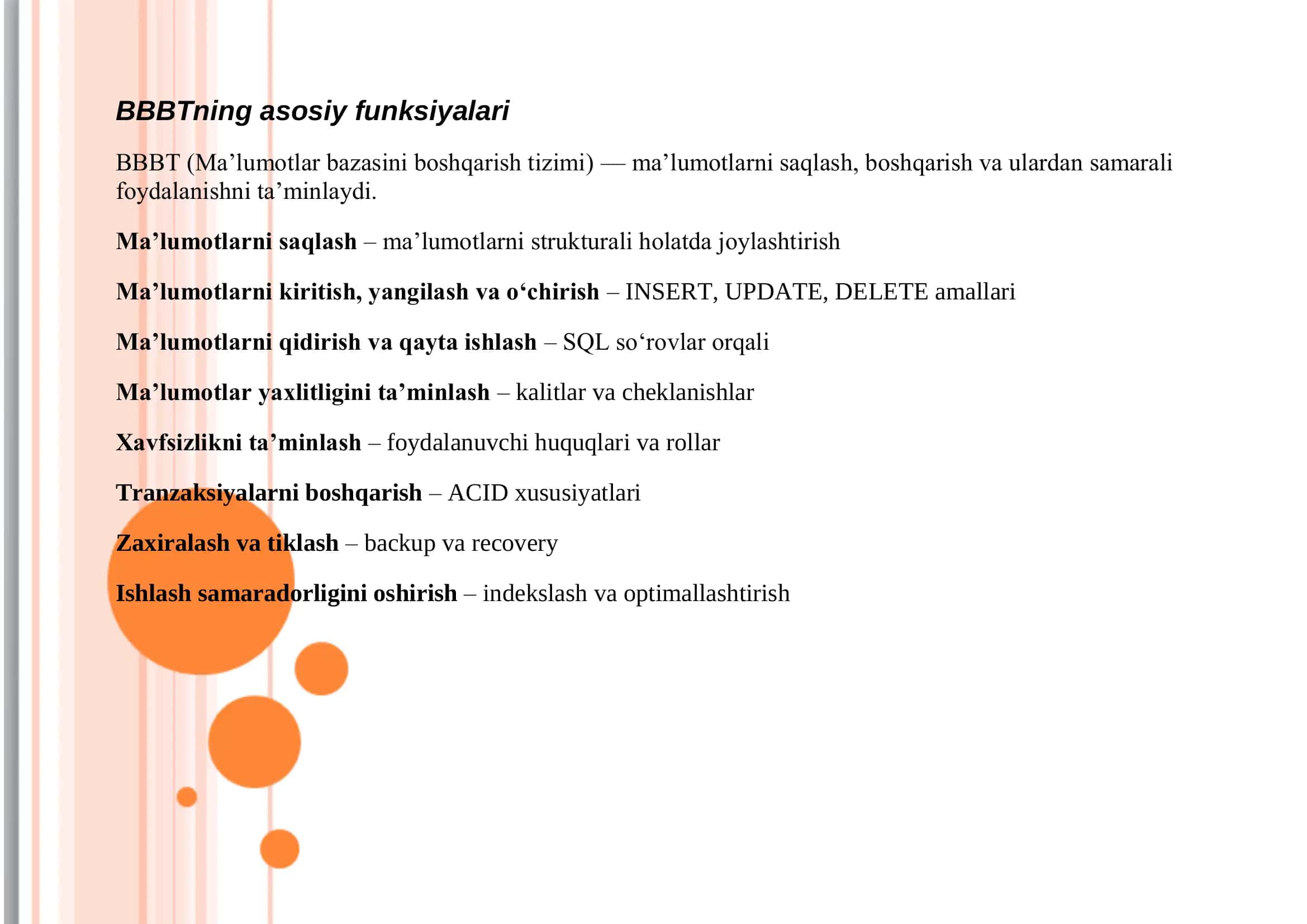 BBBT Ma‘lumotlar bazasini boshqarish tizimi 2