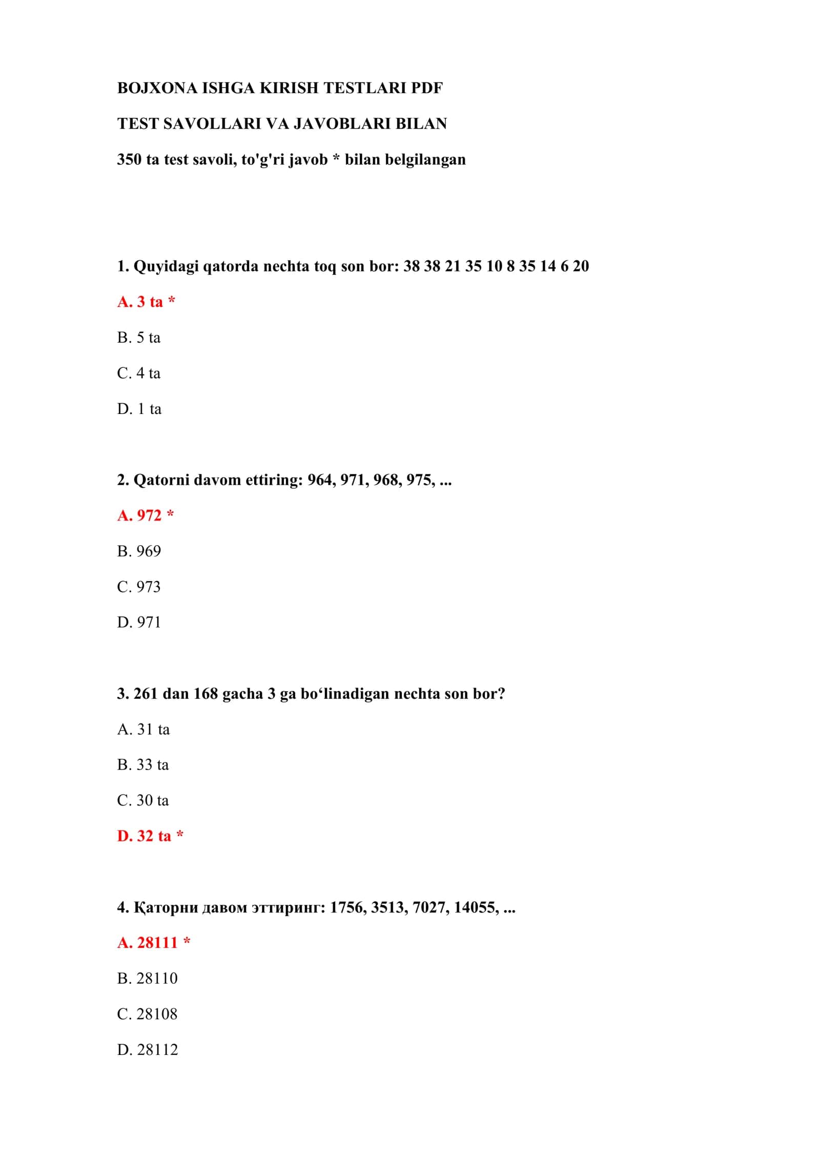 BOJXONA ISHGA KIRISH TESTLARI PDF 2