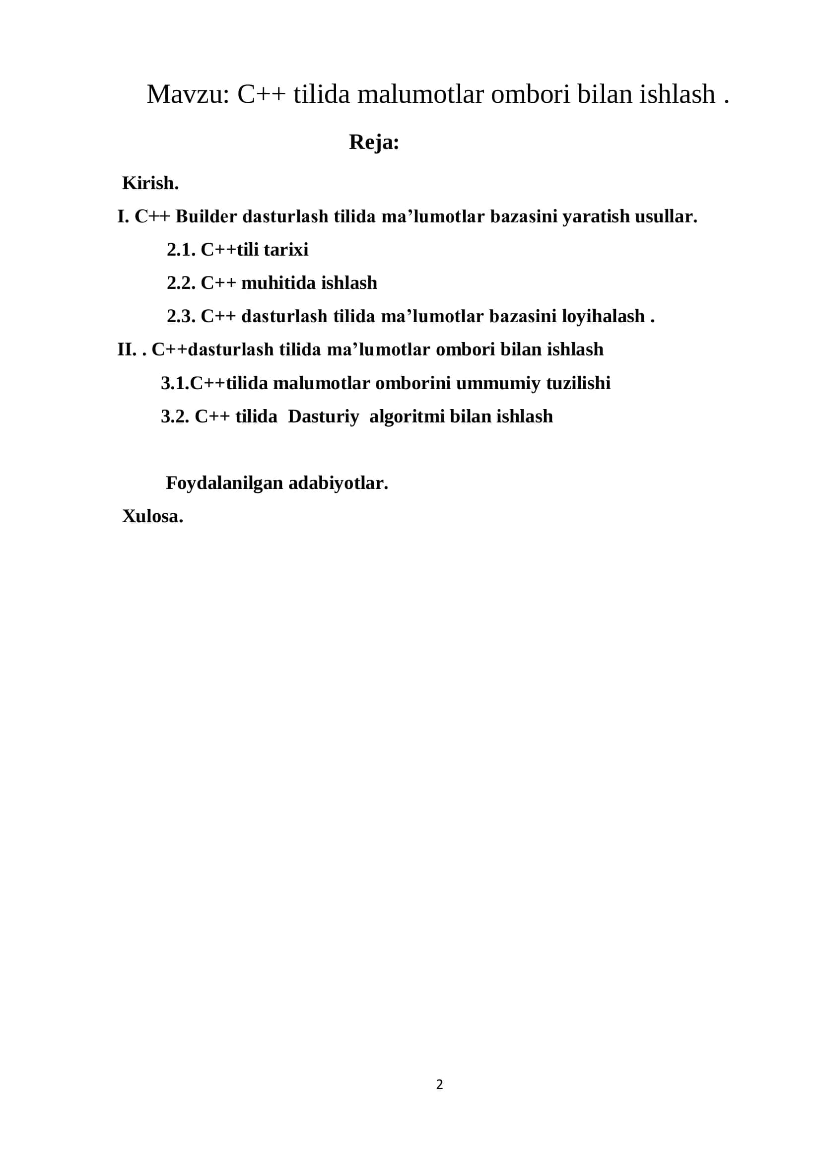 C++ tilida malumotlar ombori bilan ishlash 2