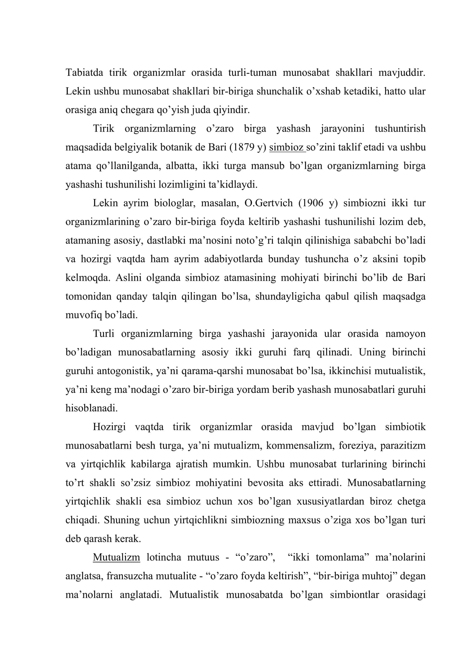 Tirik organizmlarning o’zaro munosabatlari va uning asosiy shakllari 2