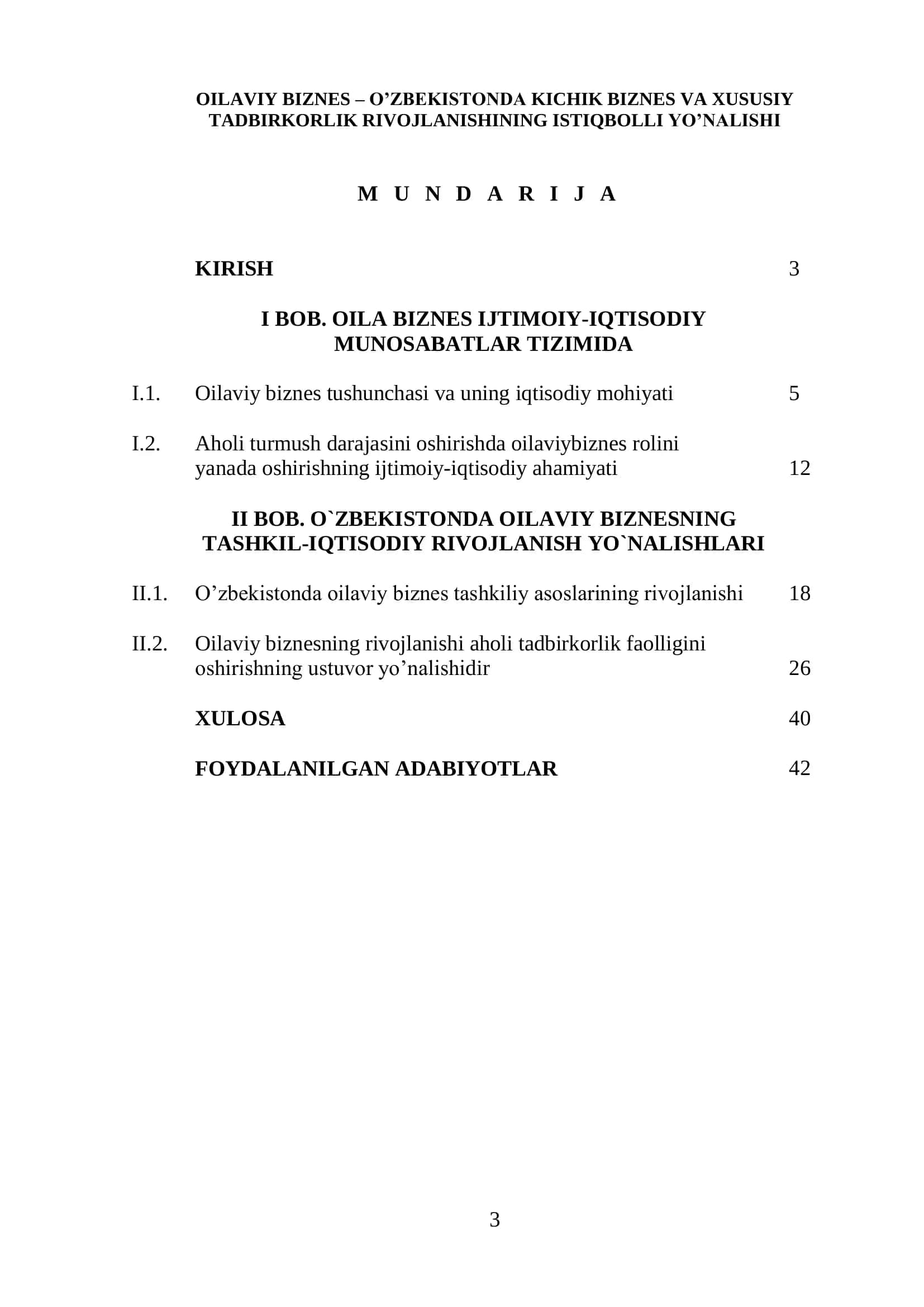 OILAVIY BIZNES – O’ZBEKISTONDA KICHIK BIZNES VA XUSUSIY TADBIRKORLIK RIVOJLANISHINING ISTIQBOLLI YO’NALISHI 2