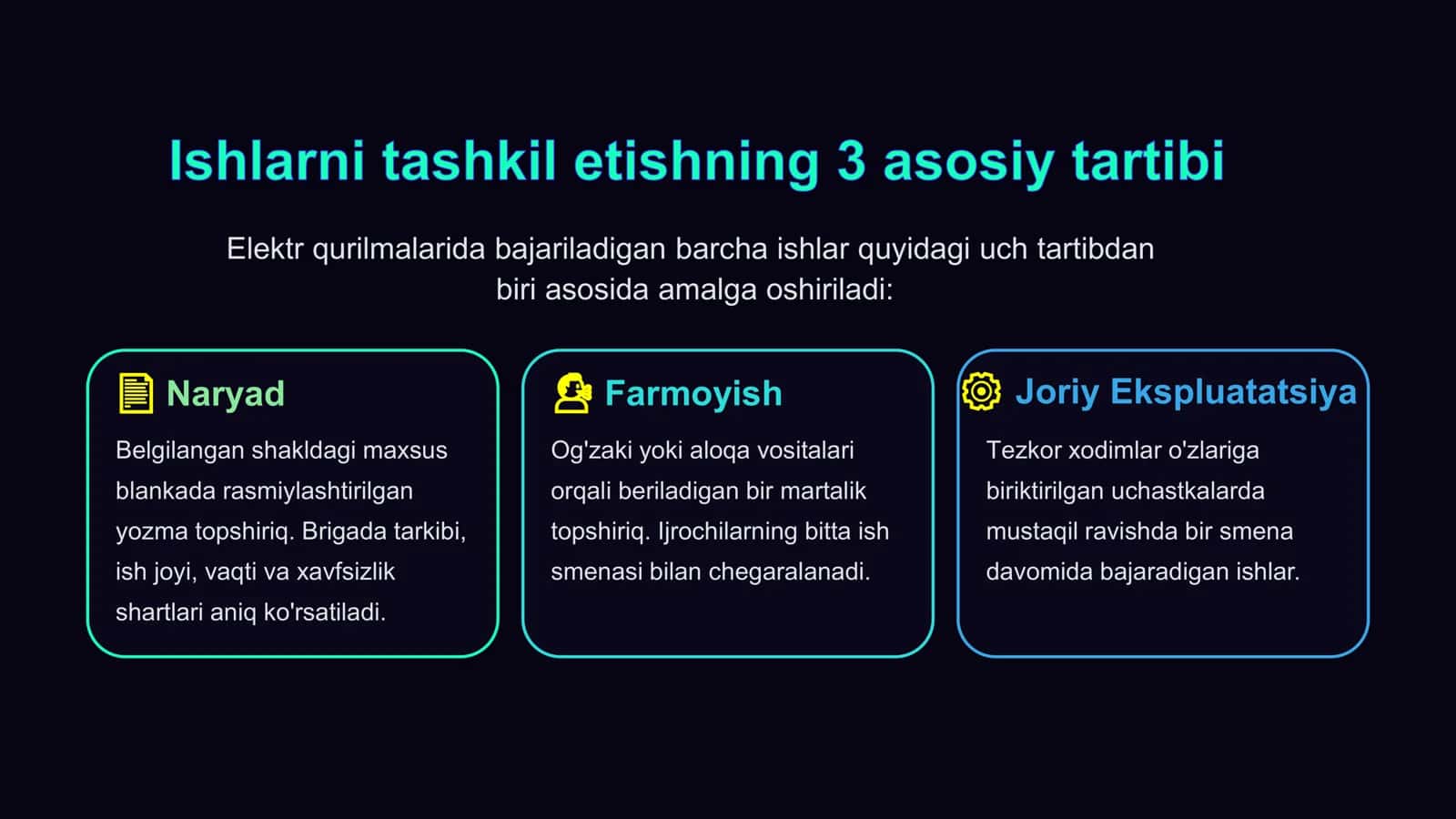 NARYAD, FARMOYISH VA JORIY EKSPLUATATSIYA 2