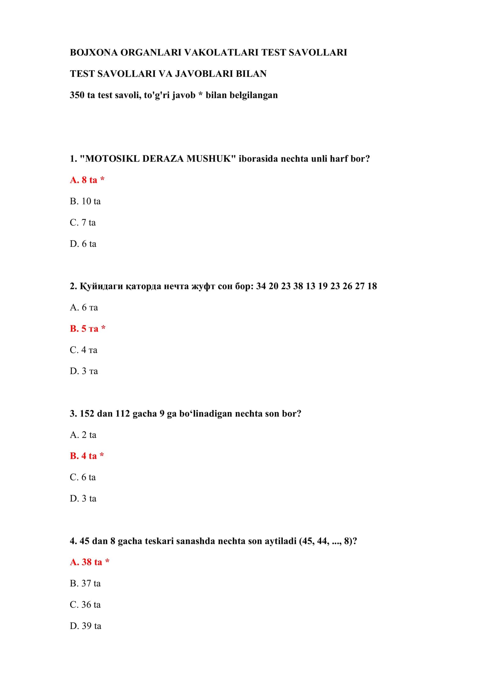 TEST SAVOLLARI VA JAVOBLARI 2