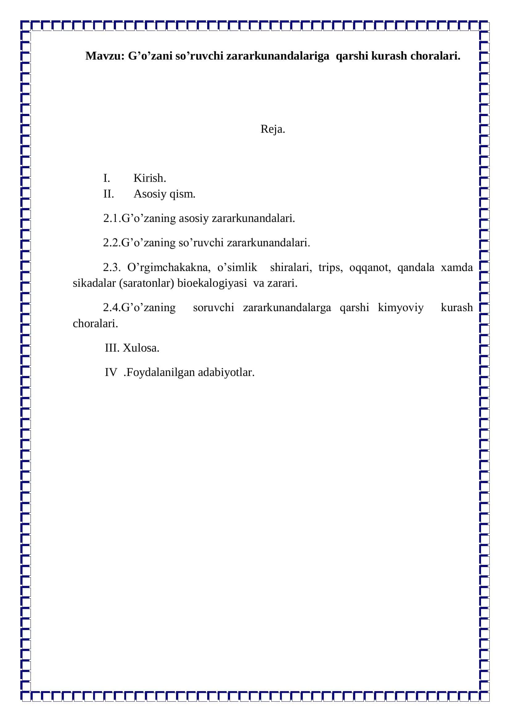 O’simliklar himoyasi va karantini ta’lim yo’nalishi 3-bosqich 5-gurux 2