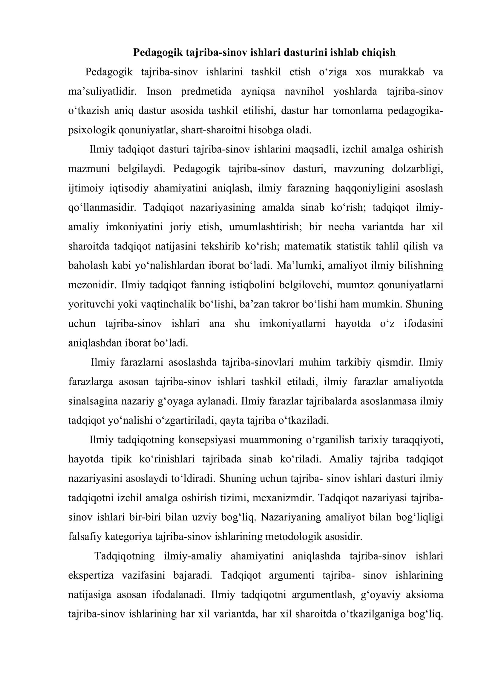 Pedagogik tajribalarni tashkil etish metodikasi 2
