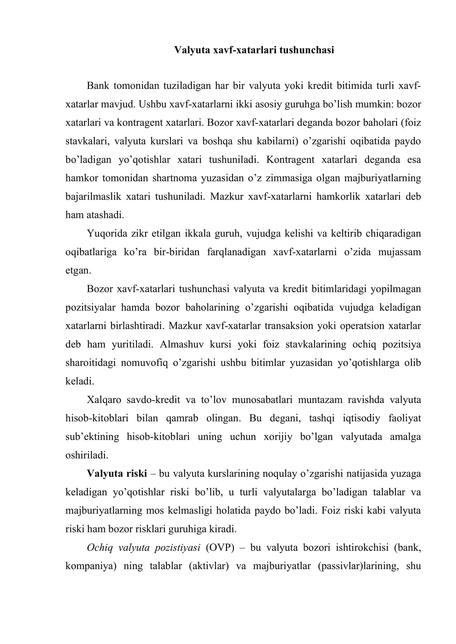 Valyuta xavf-xatarlari va ularni sug’urtalash usullari 2