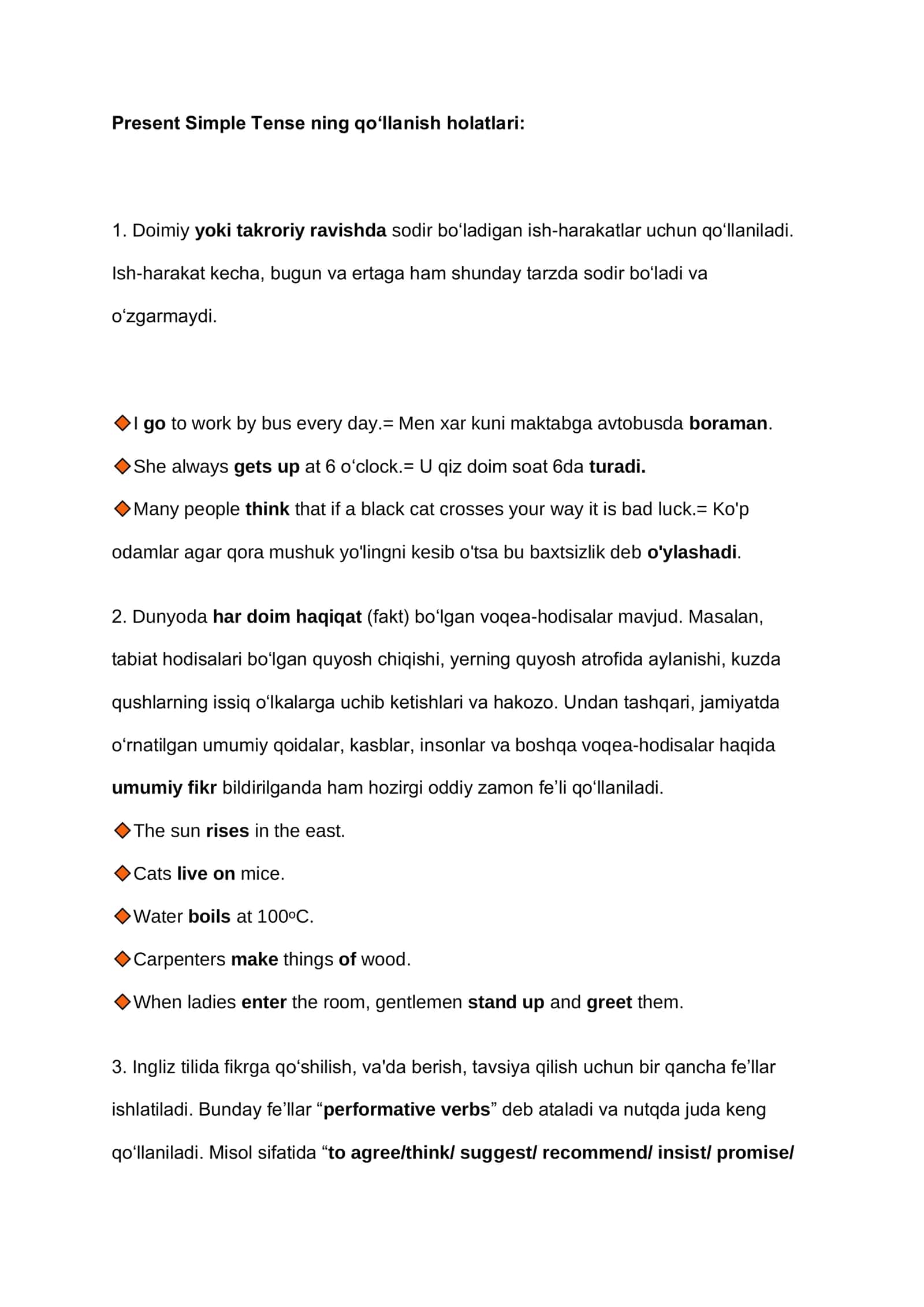 Present simple tense | Hozirgi oddiy zamon 2