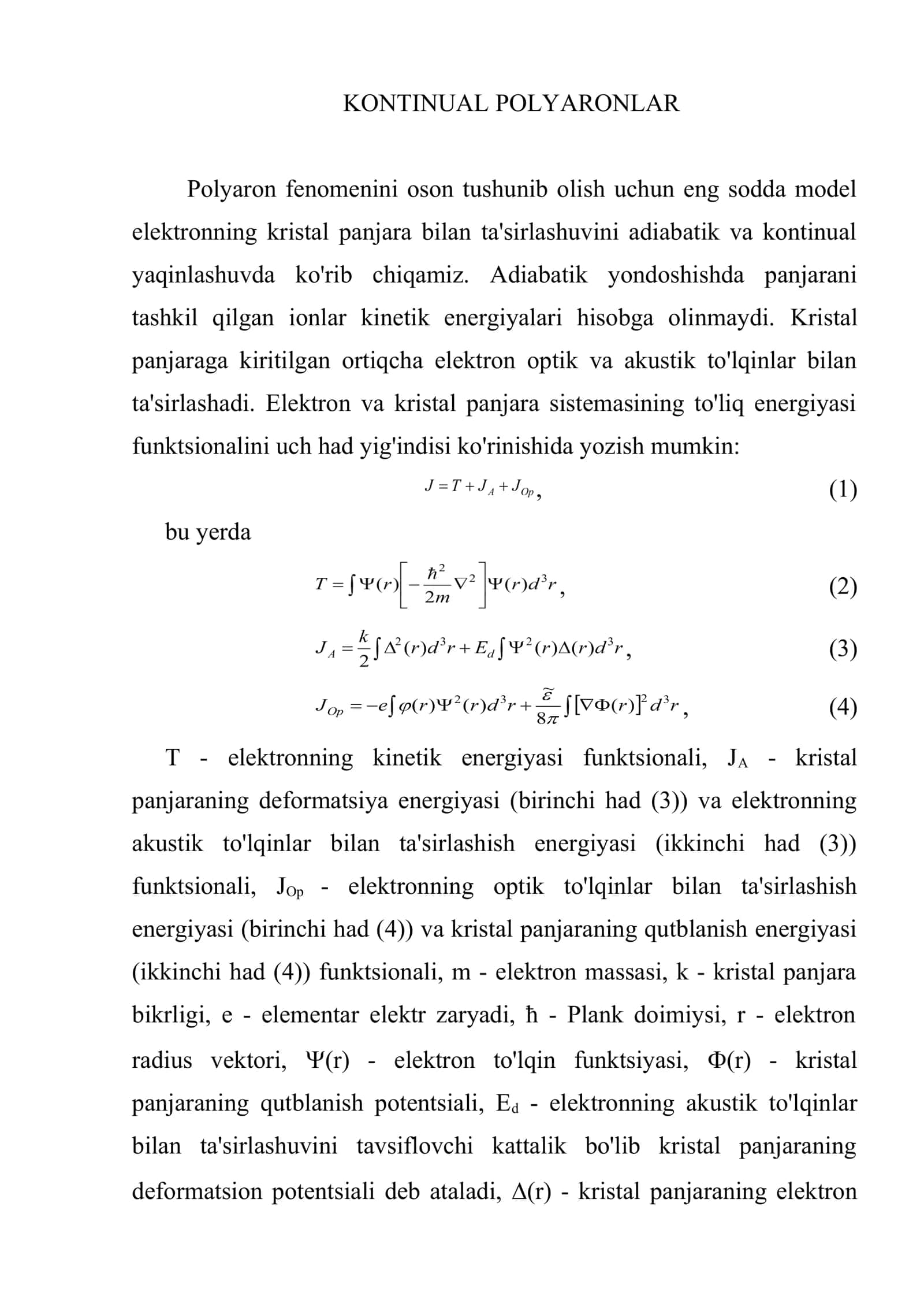 Kontinual polyaronlar 2