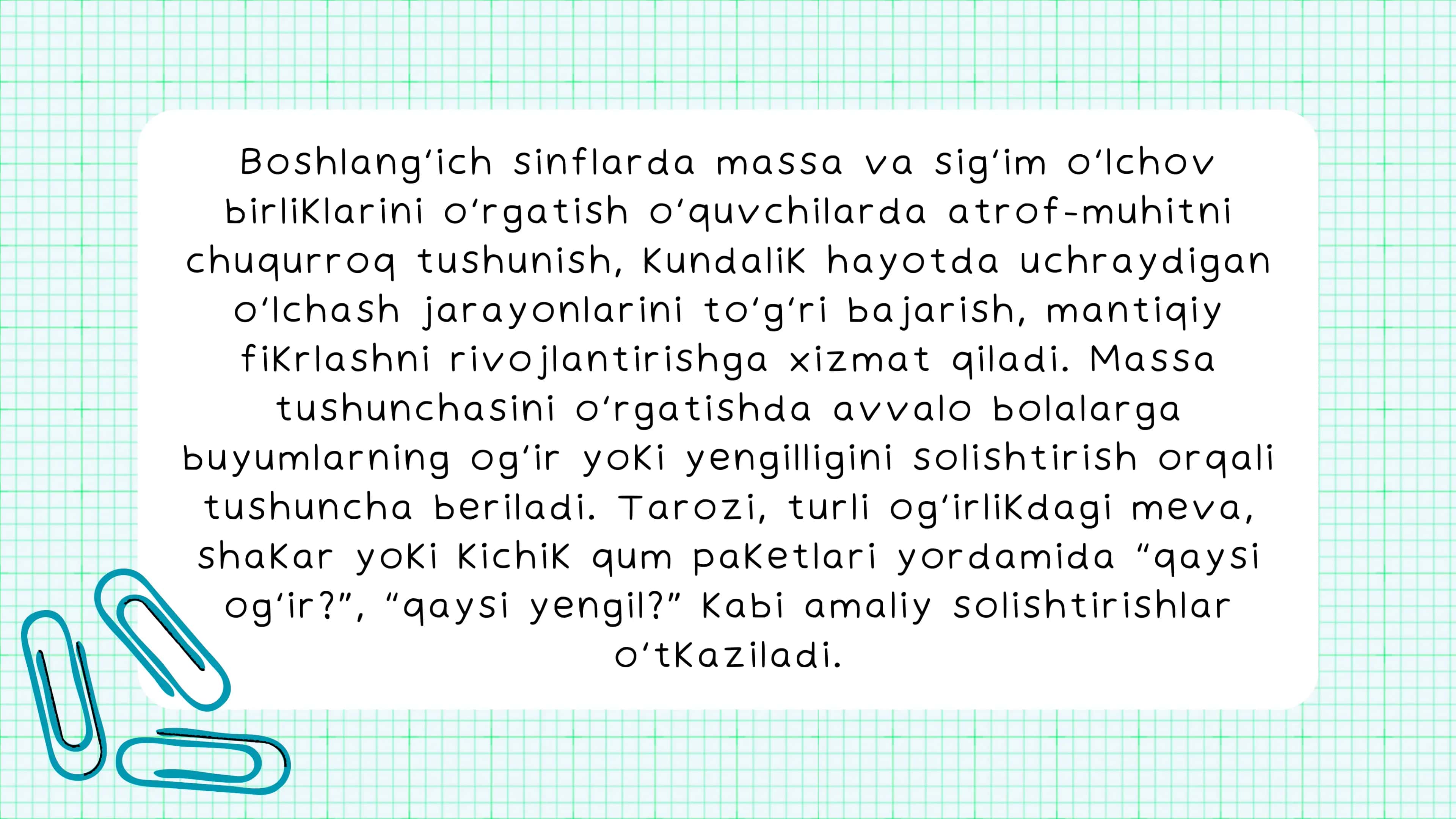 Boshlang‘ich sinflarda massa va sig‘im o‘lchov birliklarini o‘rgatish metodikasi 2