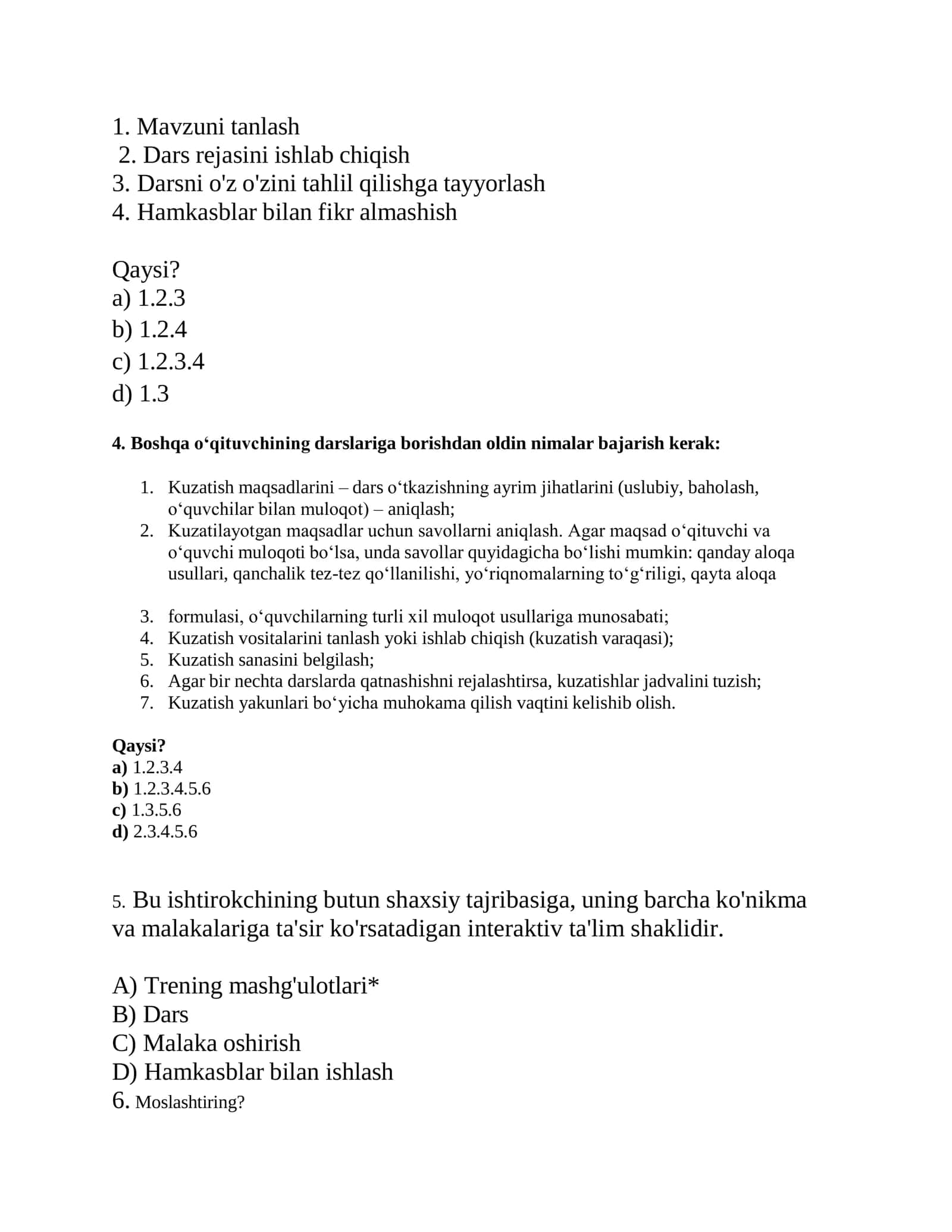 Pedagodik mahorat MOCK attestatsiya namunasida tuzilgan test yangi 2026 2