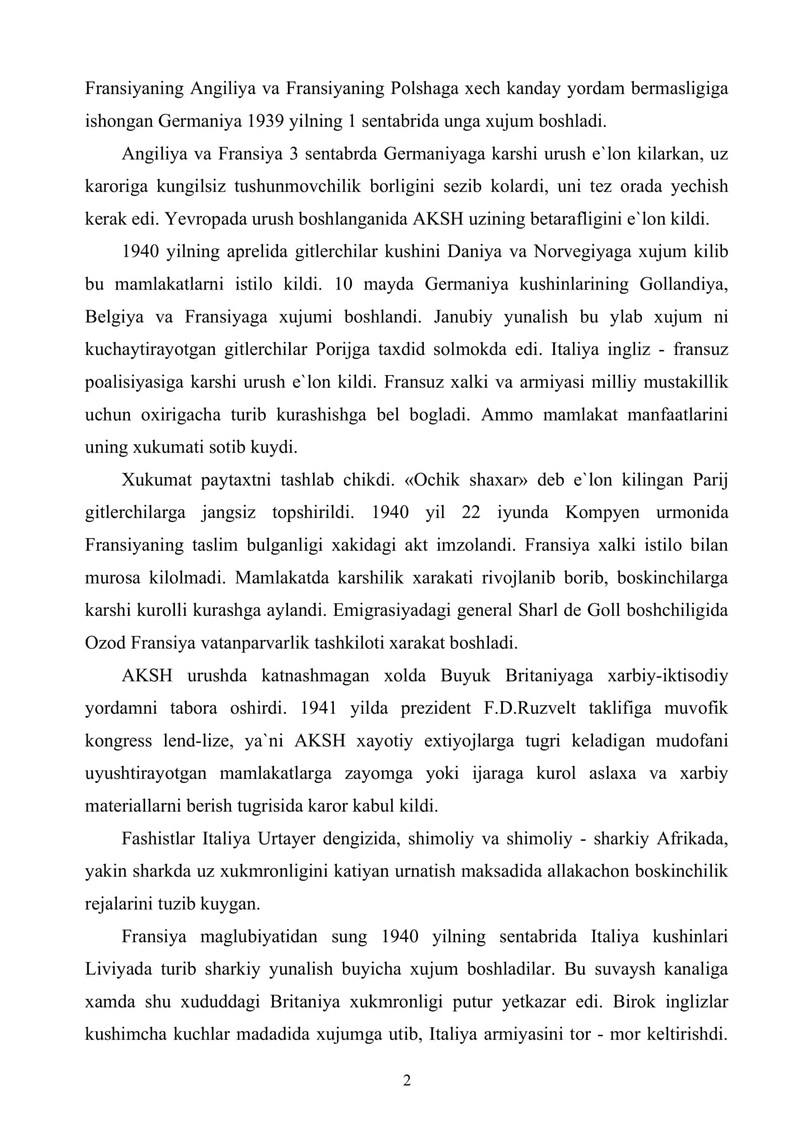 I-II jahon urushi urtasidagi yillarda Yevropadagi mamlakatlar va AQSH 2