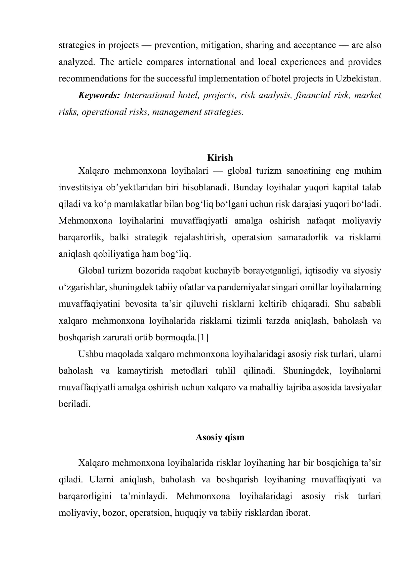 XALQARO MEHMONXONA LOYIHALARINING RISK TAHLILI 2