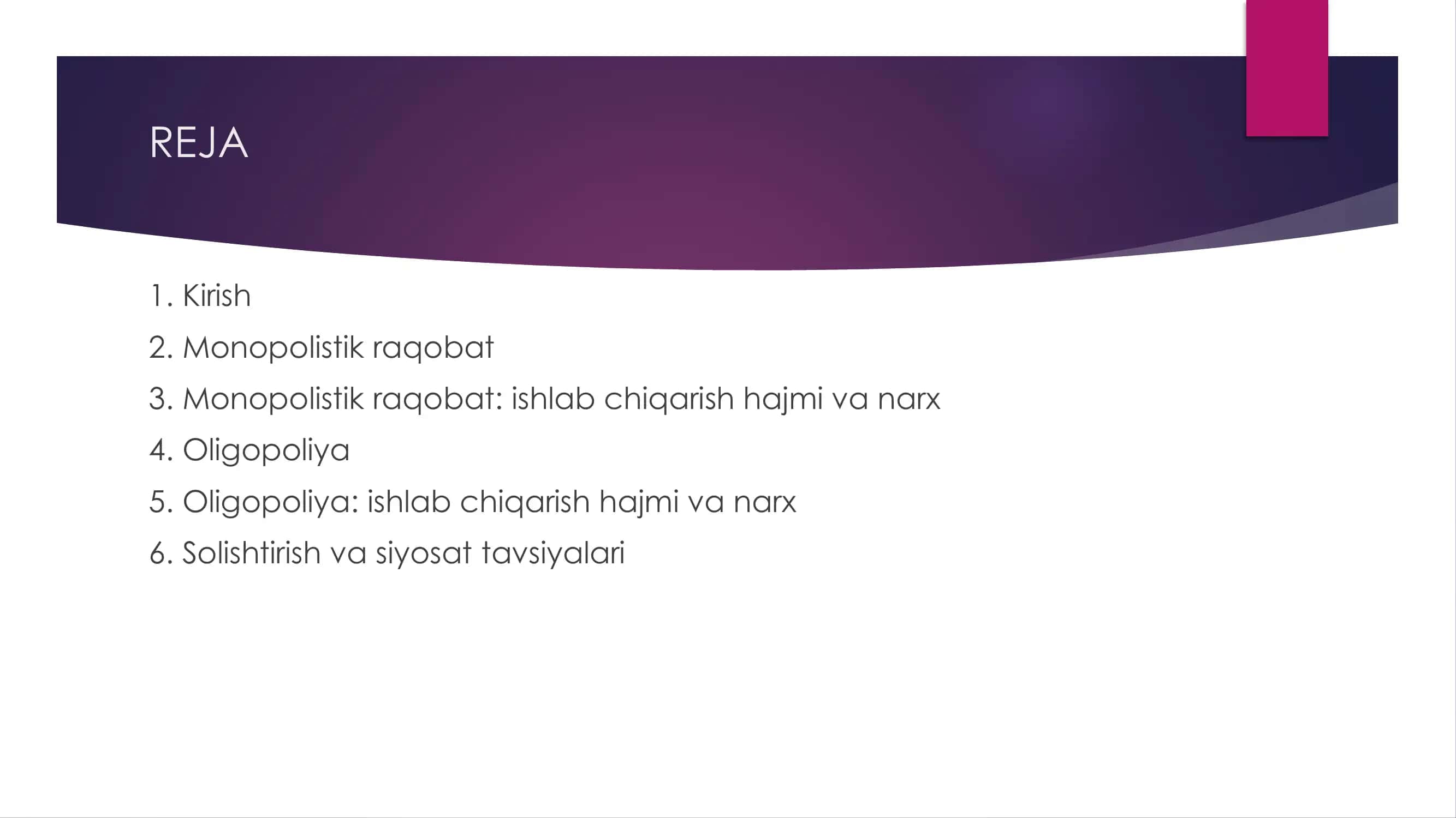 Monopolistik raqobat va oligopoliya sharoitida ishlab chiqarish hajmi va narxning shakllanishi 2