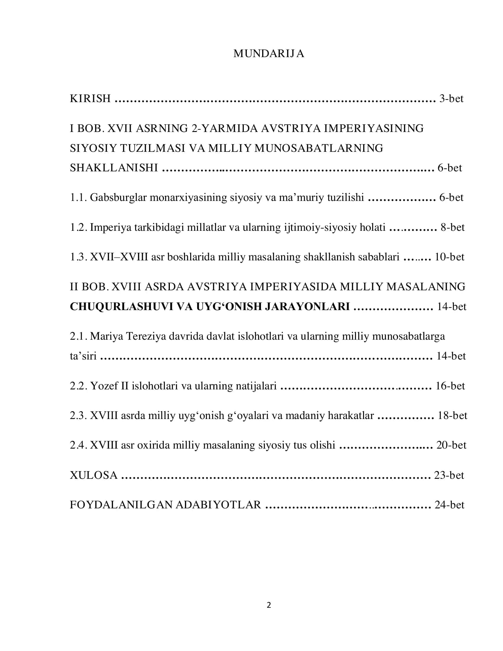 AVSTRIYA IMPERIYASIDA MILLIY MASALA (XVII ASRNING 2-YARMI – XVIII ASR) 2
