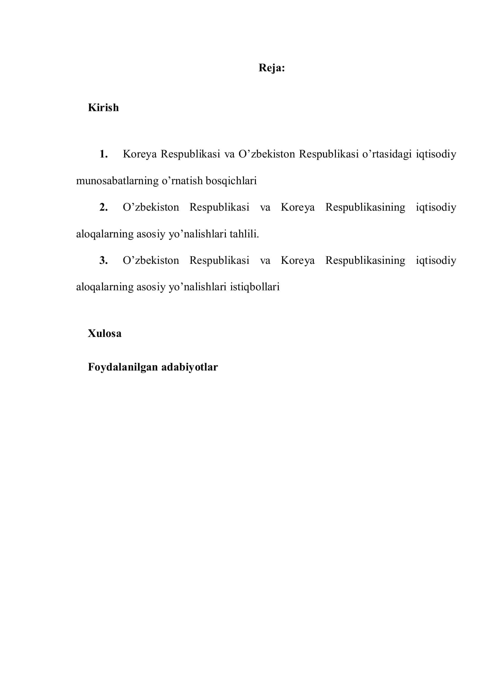 Koreya Respublikasi va O’zbekiston Respublikasi munosabatlari 2