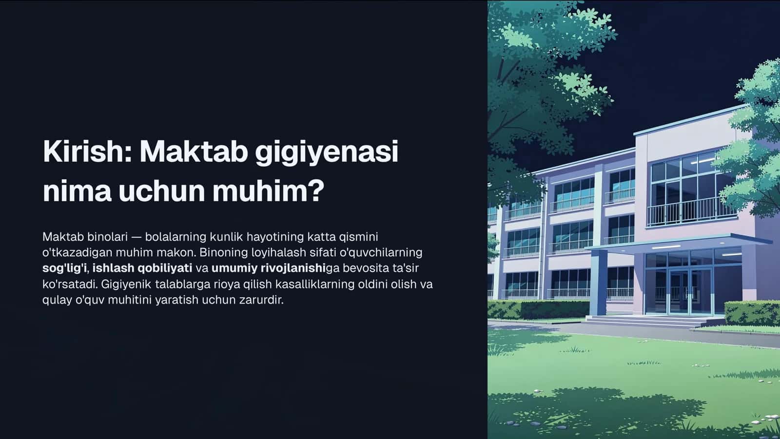 Maktablarni loyihalashga bo'lgan gigiyenik talablar 2