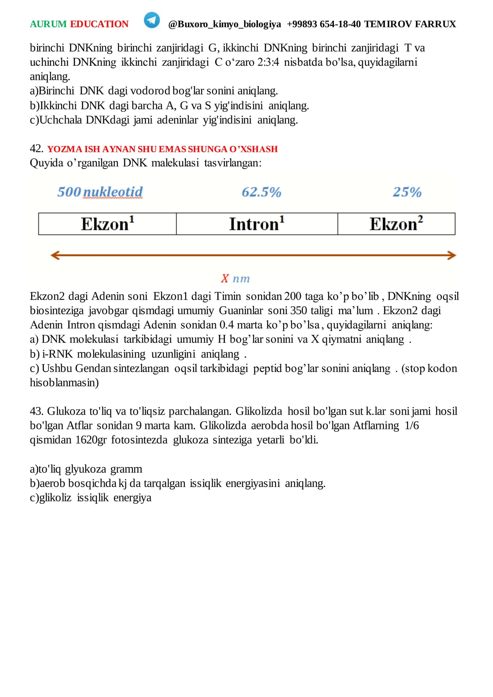 Kimyo-biologiya masalalar 2