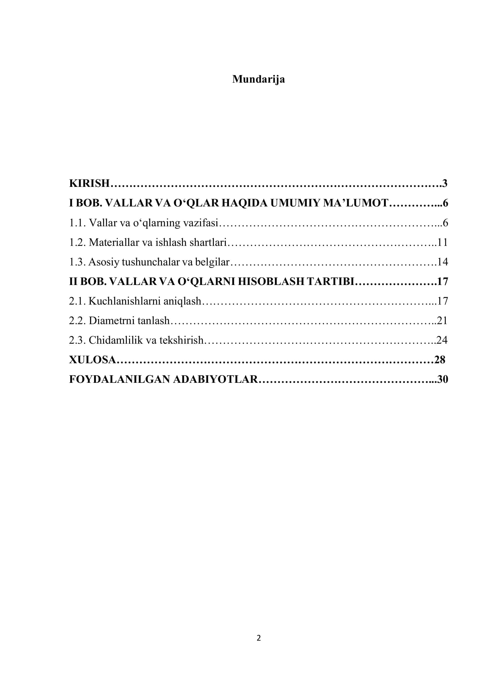 Vallar va oʻqlarni hisoblash tartibi 2