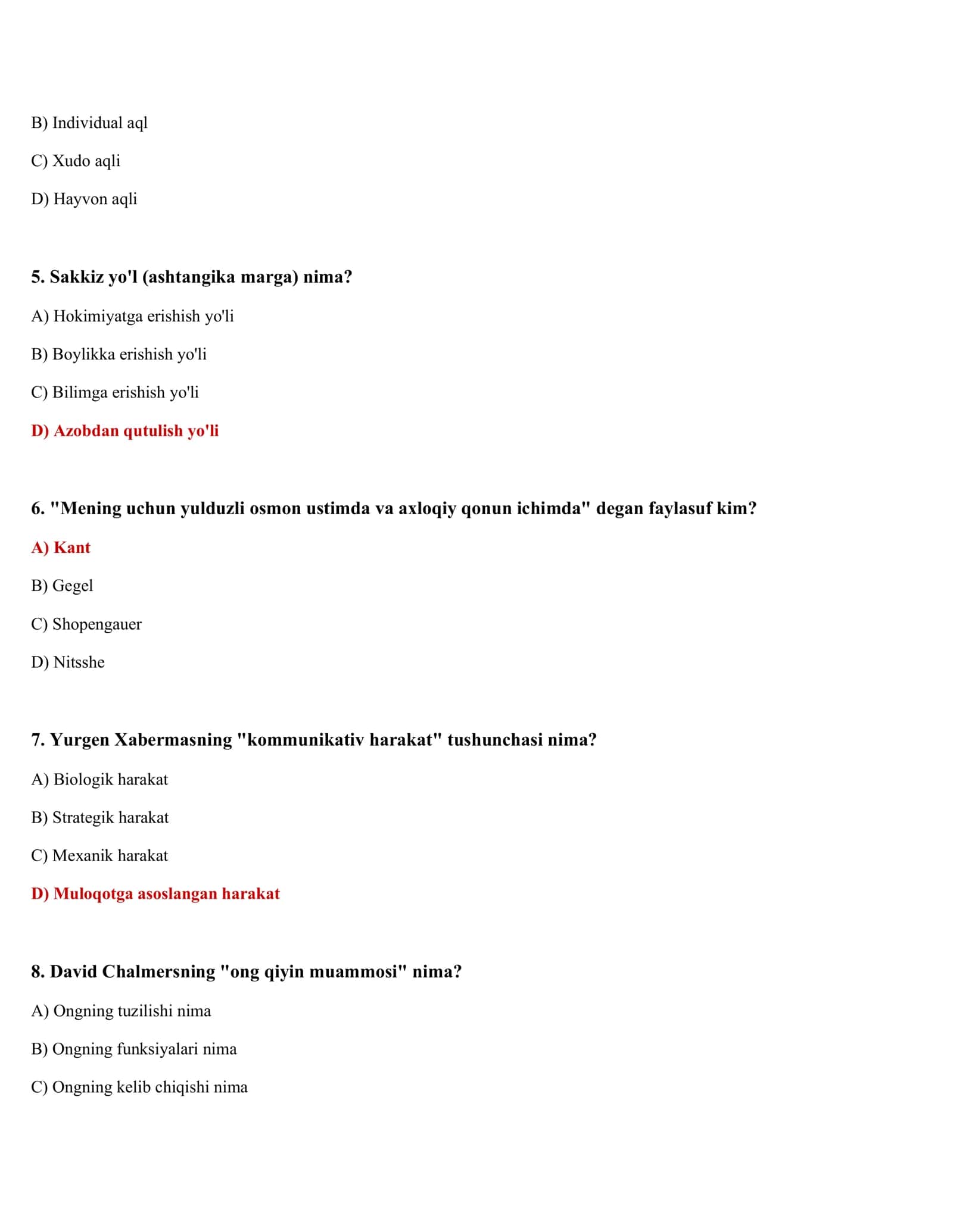 FALSAFA FANIDAN TESTLAR (500 ta) 2