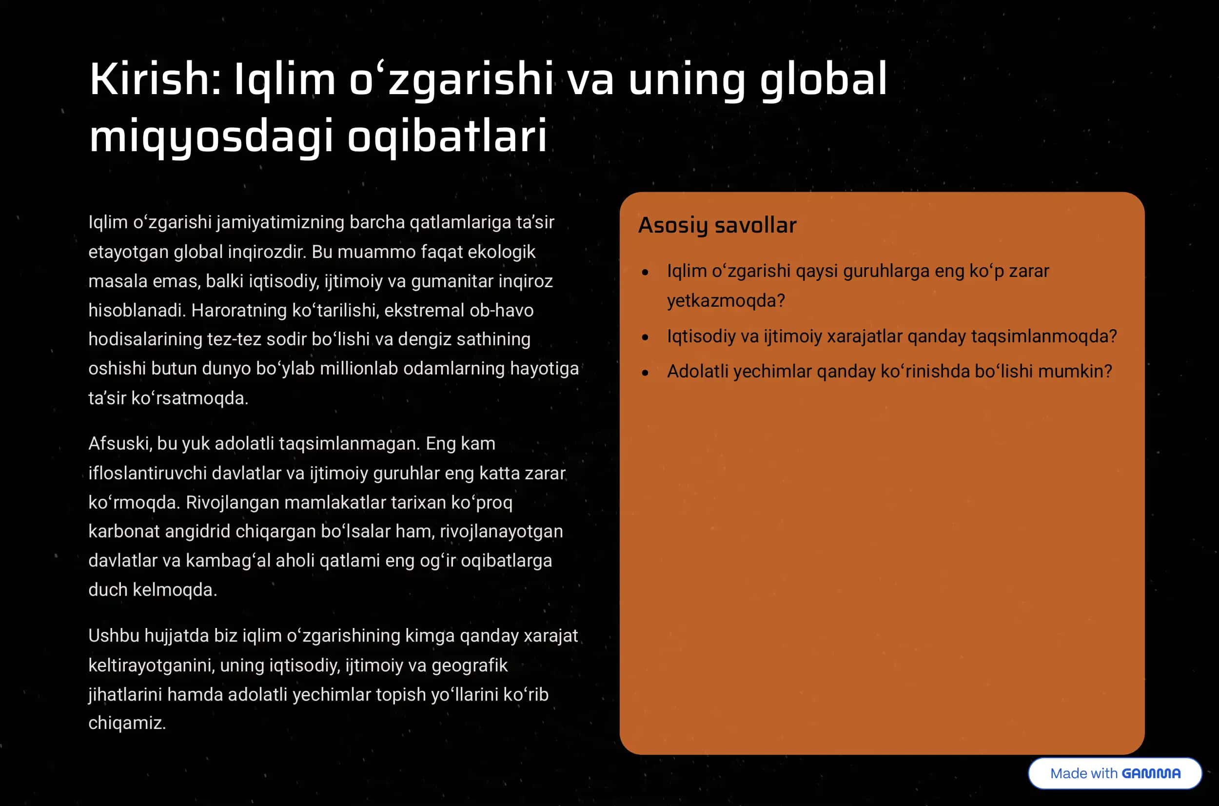Iqlim o'zgarishi kimga qimmatga tushyapti? 2