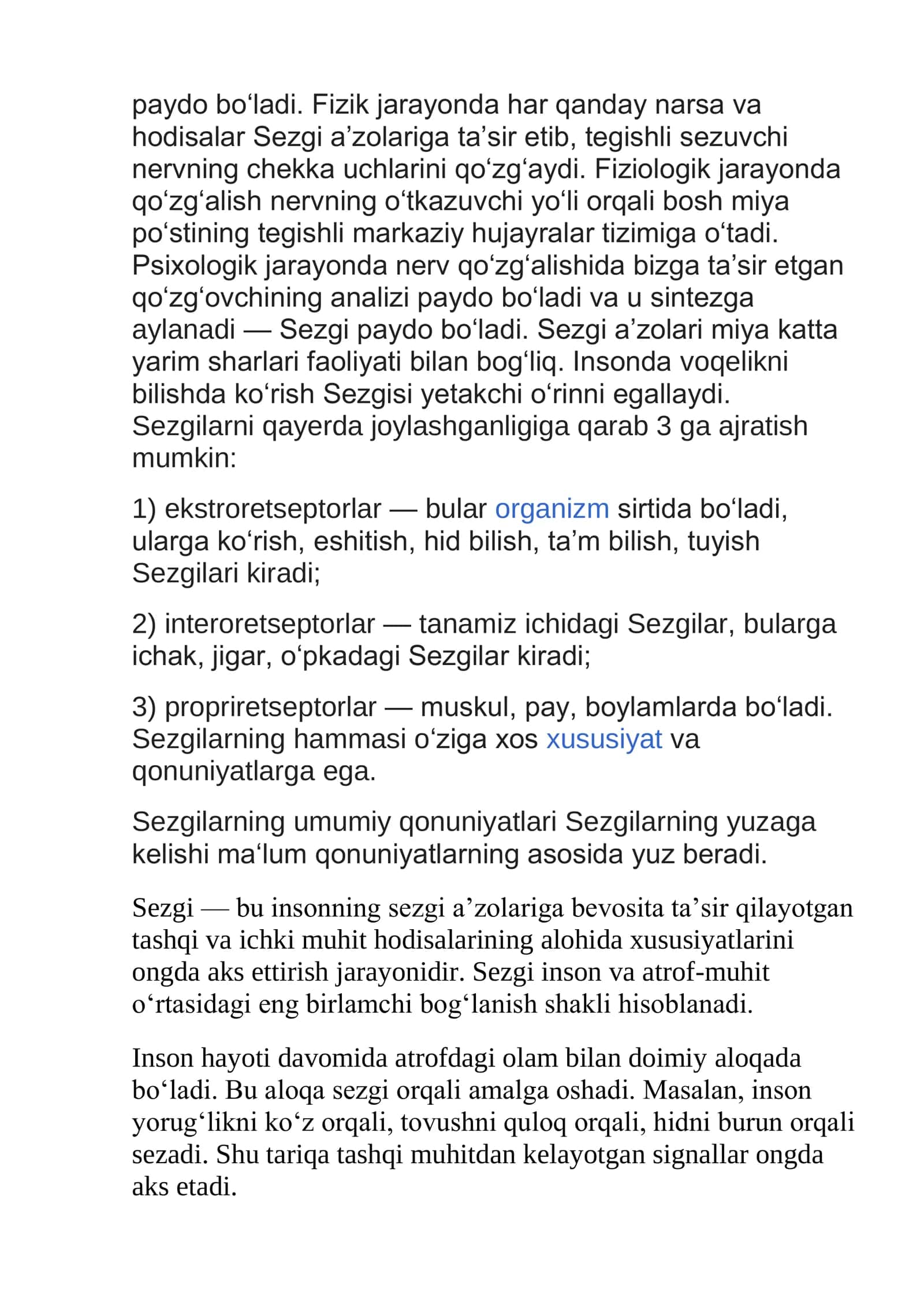 Sezgi va idrok jarayonlarining boshlang'ich holati ekanligi 2