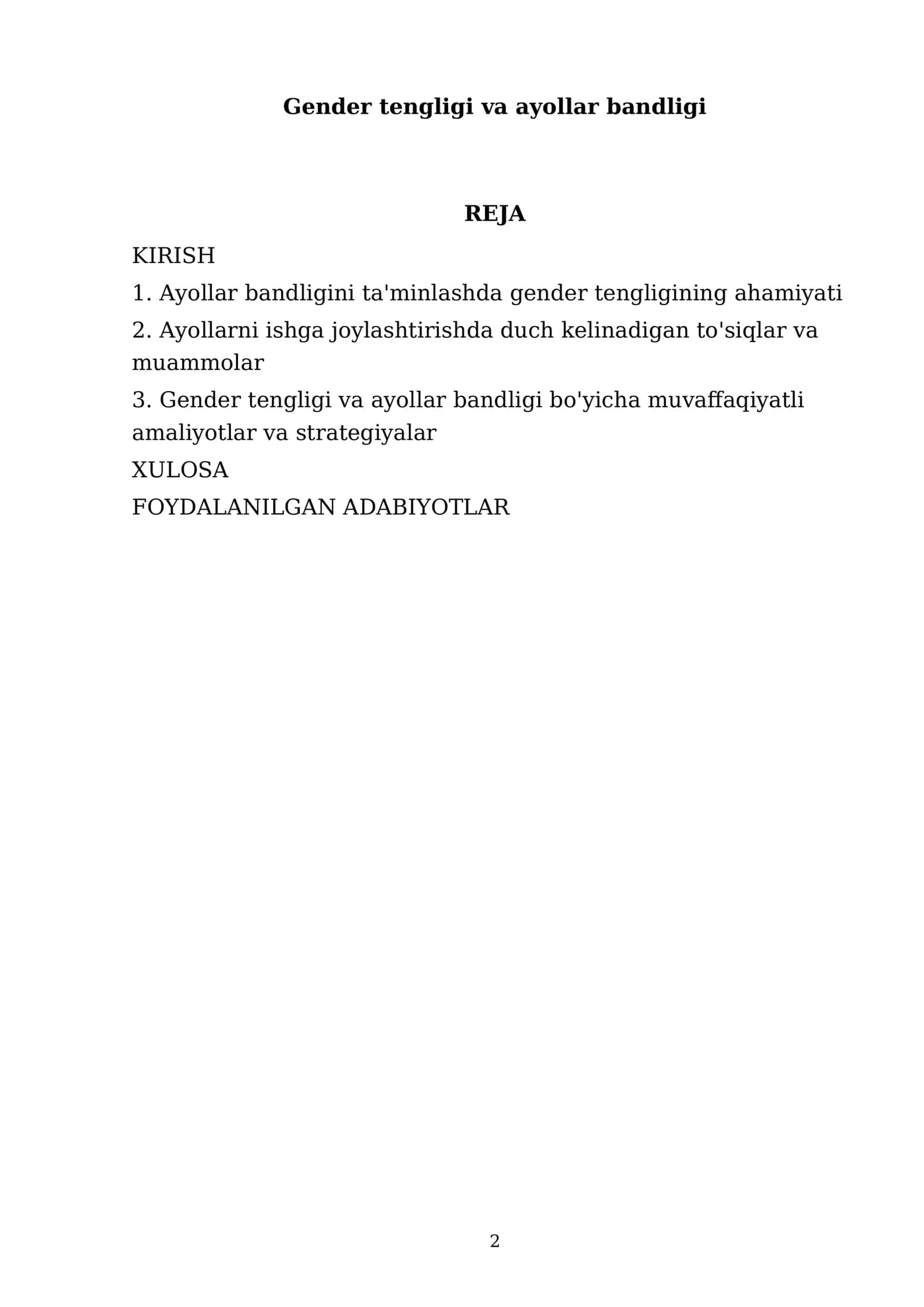 Gender tengligi va ayollar bandligi 2