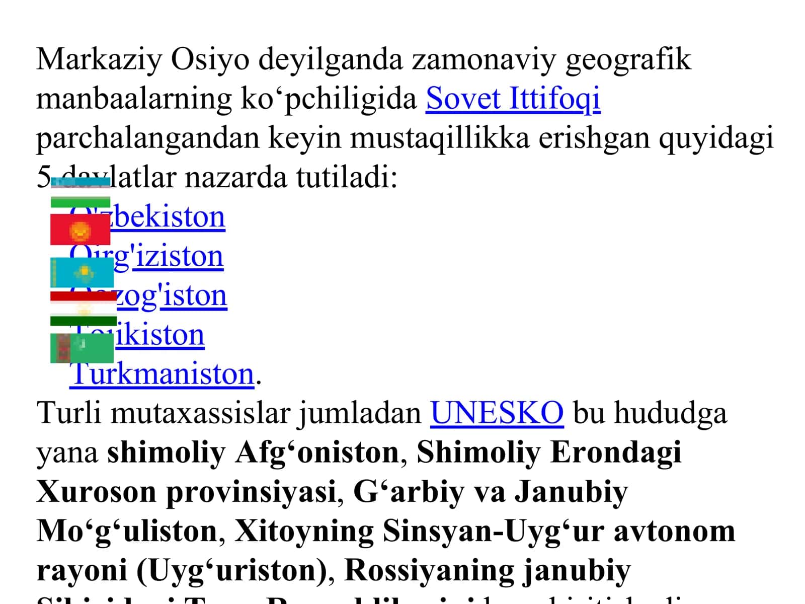 O’rta osiyo davlatlarining MDH va 2