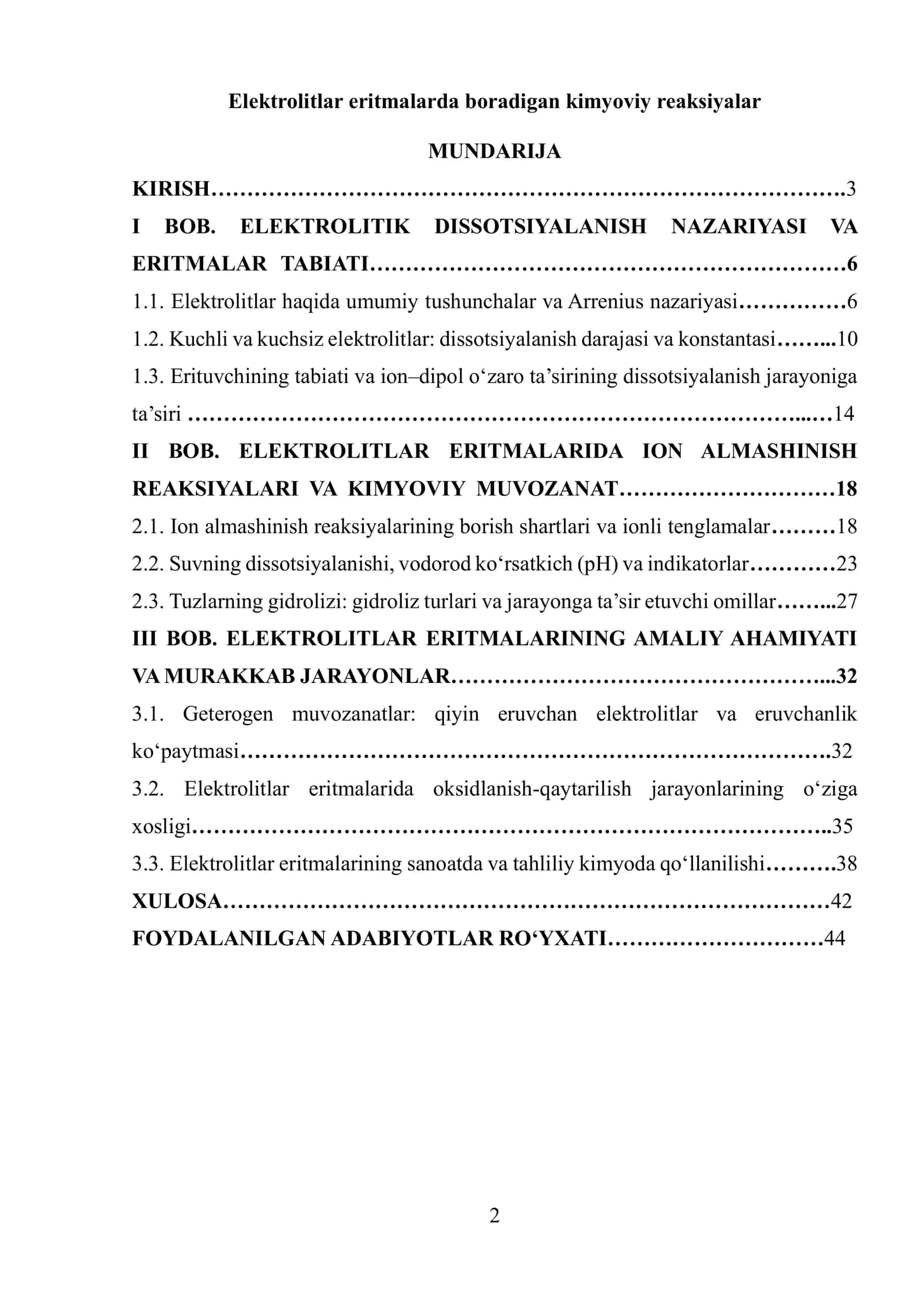 Elektrolitlar eritmalarda boradigan kimyoviy reaksiyalar 2