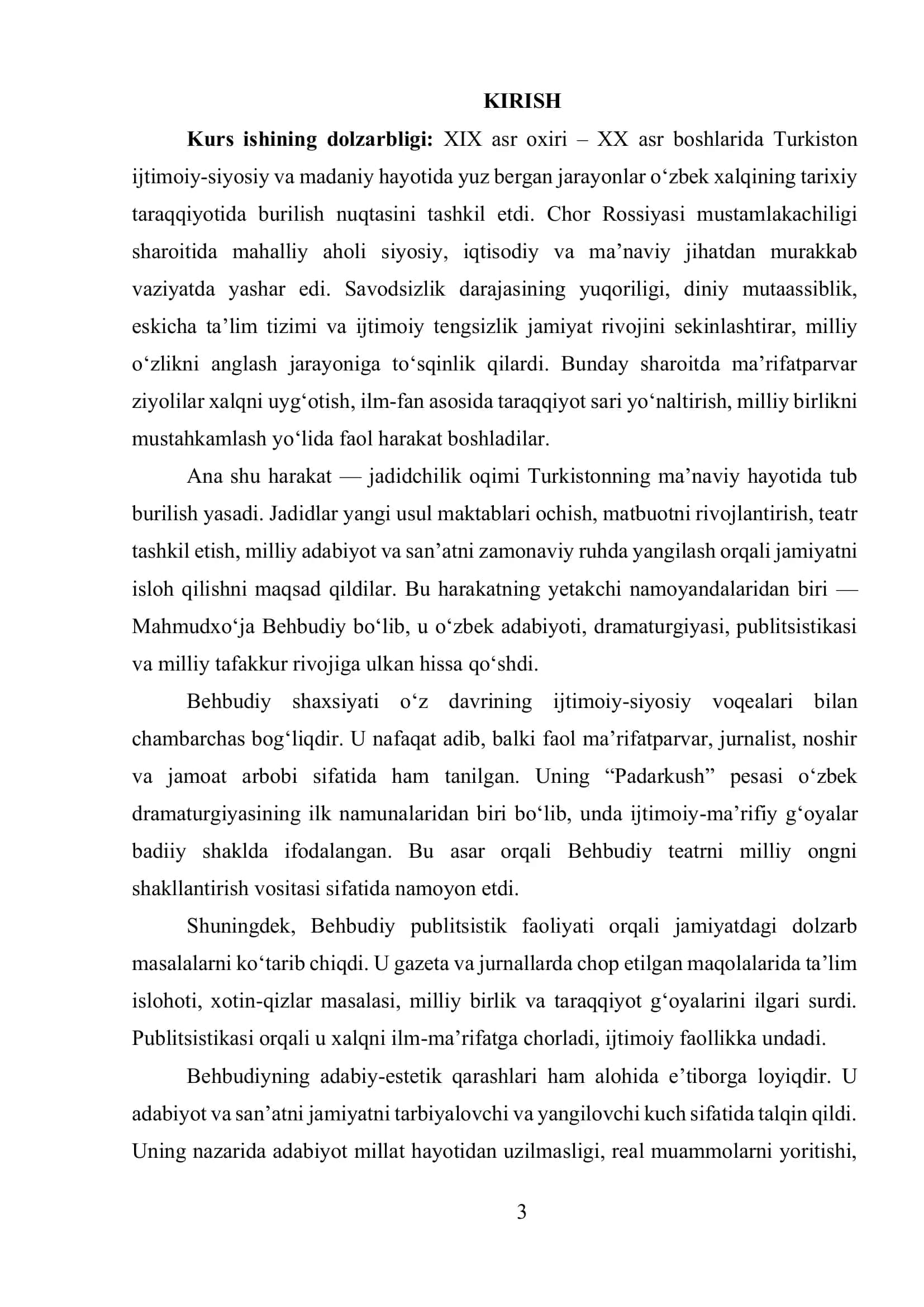 “PADARKUSH” PESASI. PUBLITSISTIKASI. ADABIY-ESTETIK QARASHLARI. “SAYOHAT XOTIRALARI” 2